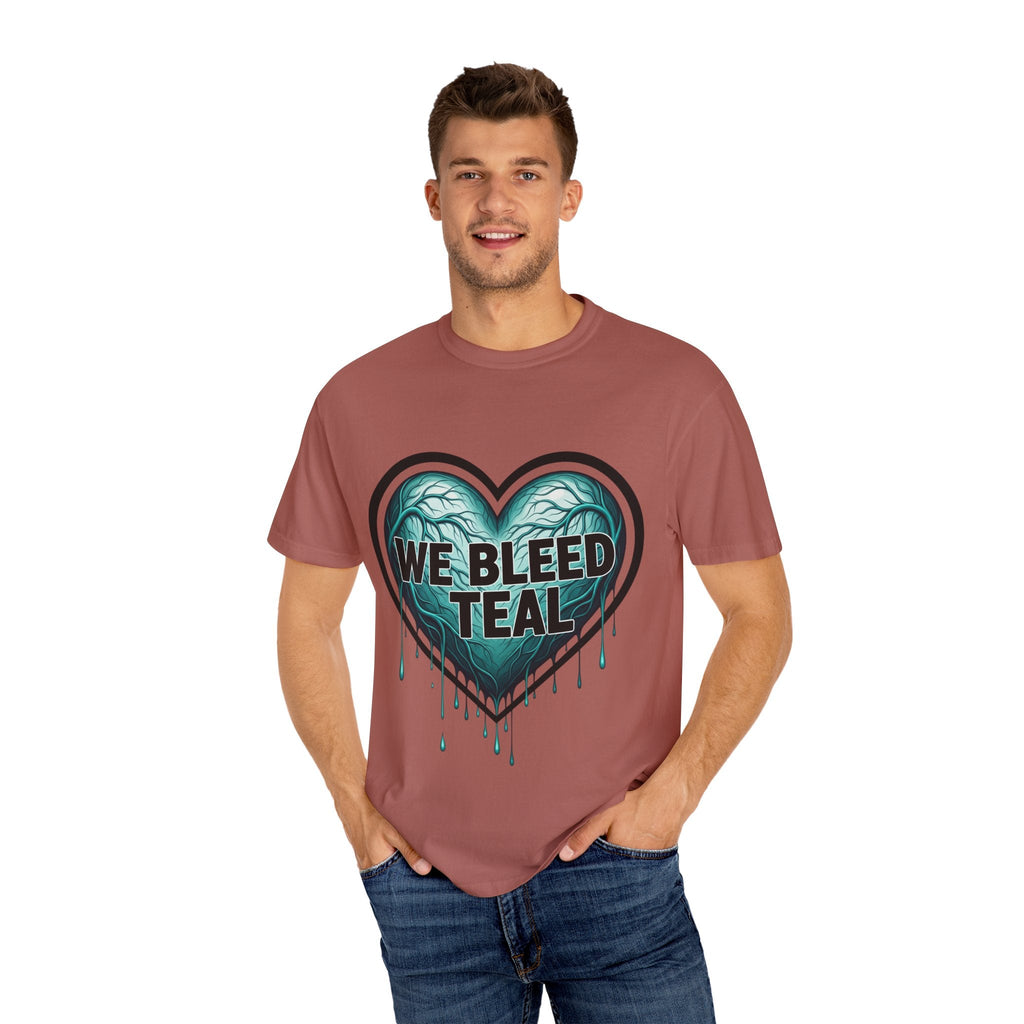 Teal Heart Awareness T-shirt, Unisex Gift for Mental Health, Eco-Friendly Tee, Bleed Teal Support, Casual Everyday Wear Printify