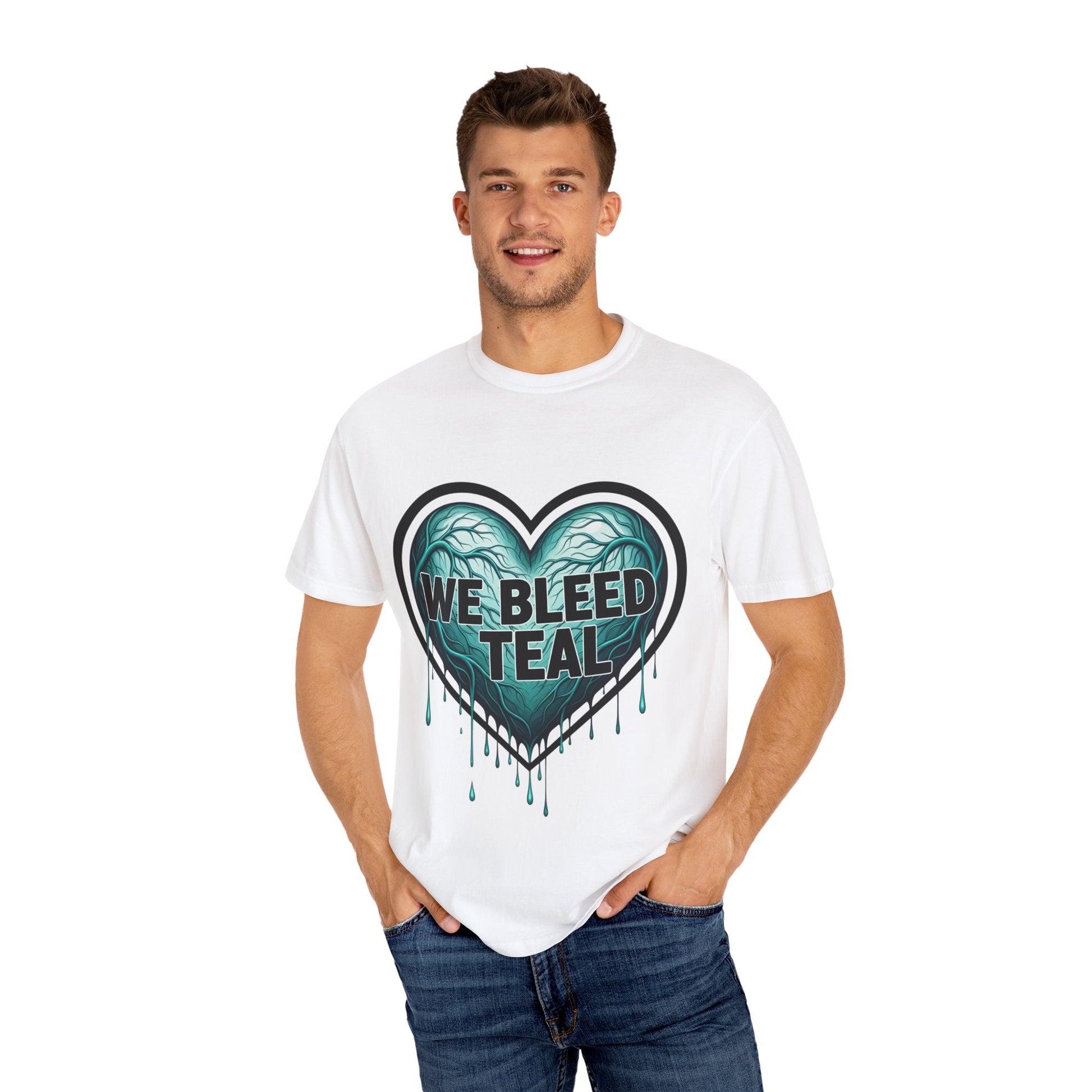 Teal Heart Awareness T-shirt, Unisex Gift for Mental Health, Eco-Friendly Tee, Bleed Teal Support, Casual Everyday Wear Printify