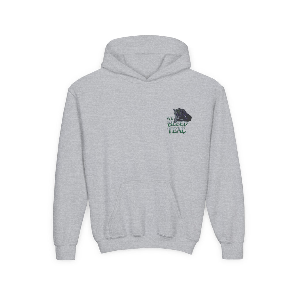 Youth Hooded Sweatshirt - Cozy Charm, Perfect for Teens, Gift for Birthdays, Casual Outfits, School Wear, We Bleed Teal Design