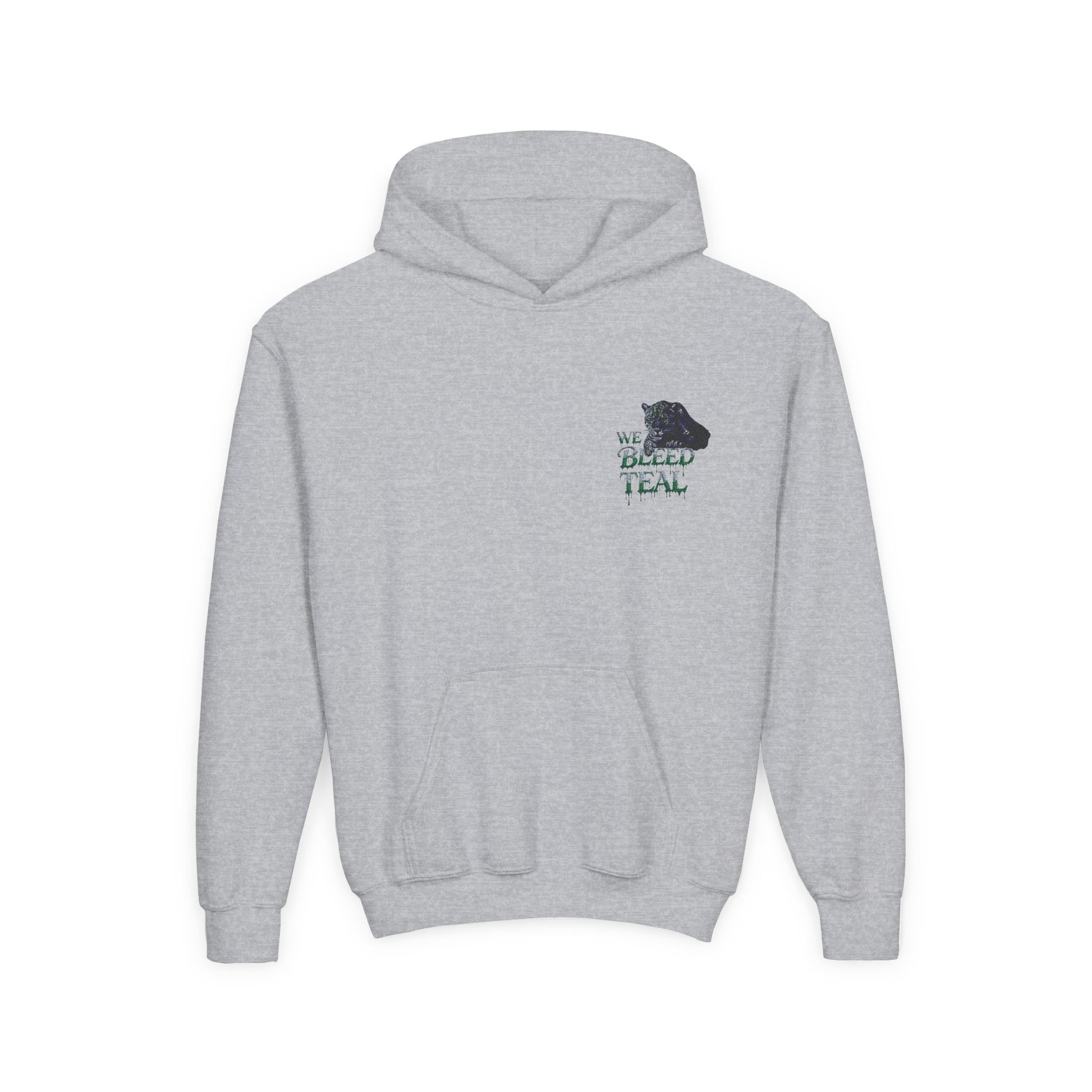 Youth Hooded Sweatshirt - Cozy Charm, Perfect for Teens, Gift for Birthdays, Casual Outfits, School Wear, We Bleed Teal Design