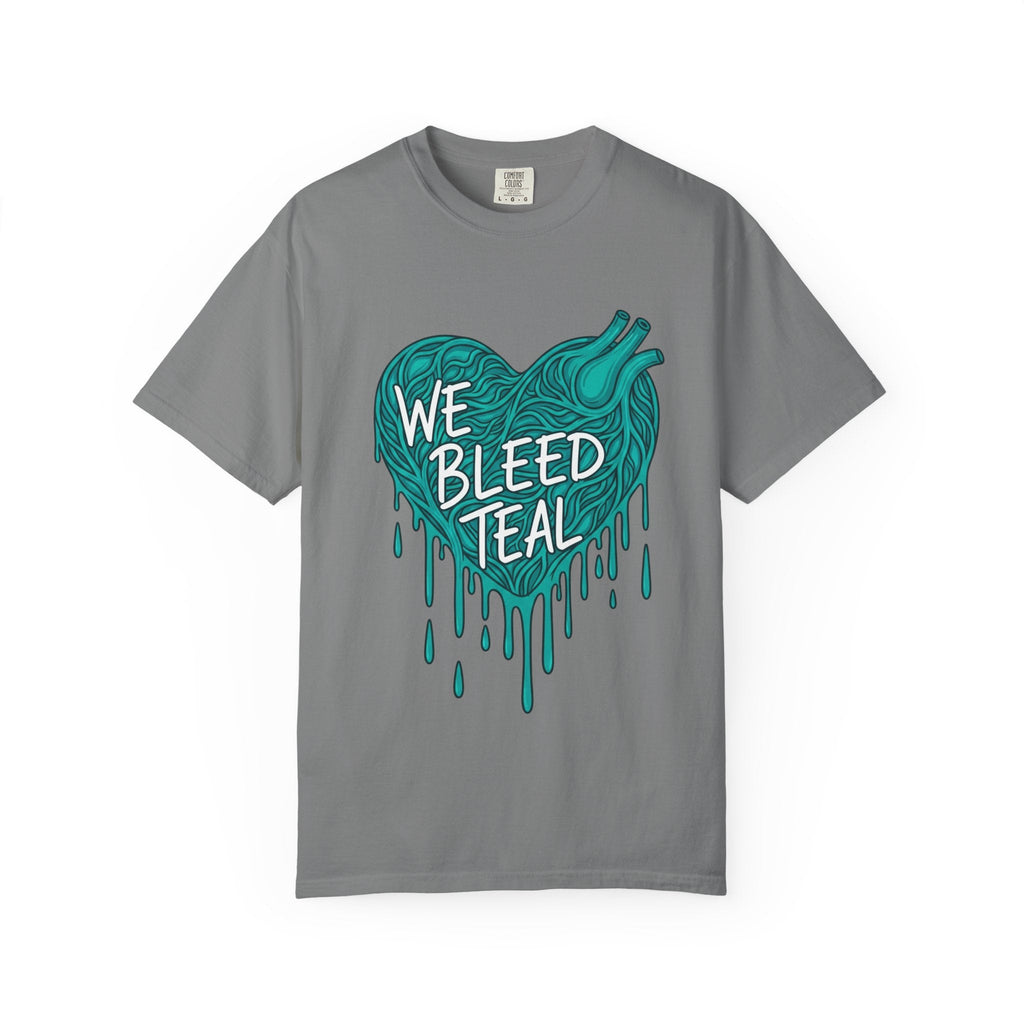 Teal Heart Awareness T-Shirt, Supportive Gift for Friends, Unisex Casual Tee, Perfect for Awareness Events, WE BLEED TEAL Design Printify