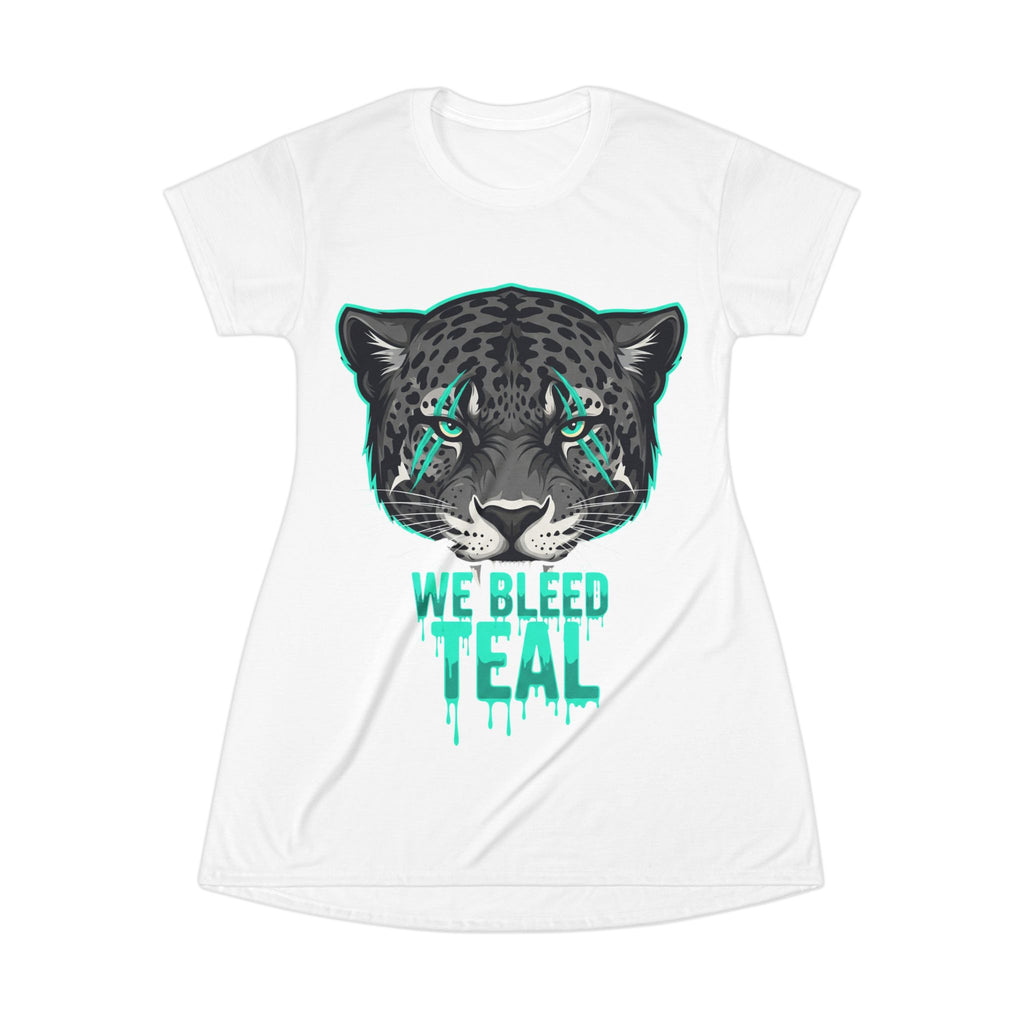 Teal Panther T-Shirt Dress - We Bleed Teal Graphic Dress, Casual Wear, Sports Fans Apparel, Unique Gift, Summer Style