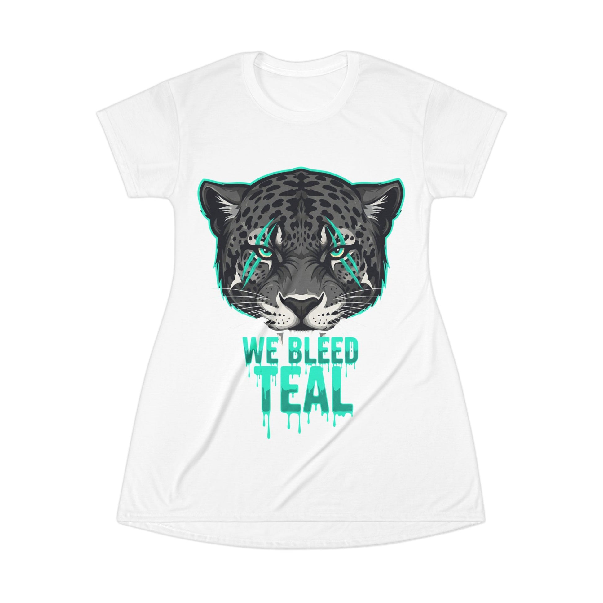 Teal Panther T-Shirt Dress - We Bleed Teal Graphic Dress, Casual Wear, Sports Fans Apparel, Unique Gift, Summer Style
