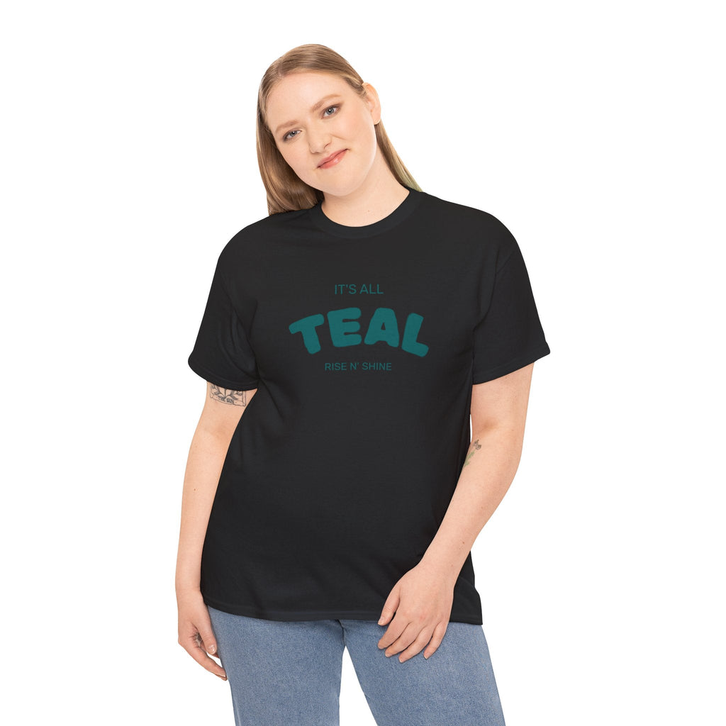 Unisex Teal Graphic Tee - Rise N Shine, Casual Wear, Gift for Her, Everyday Style, Summer Fashion
