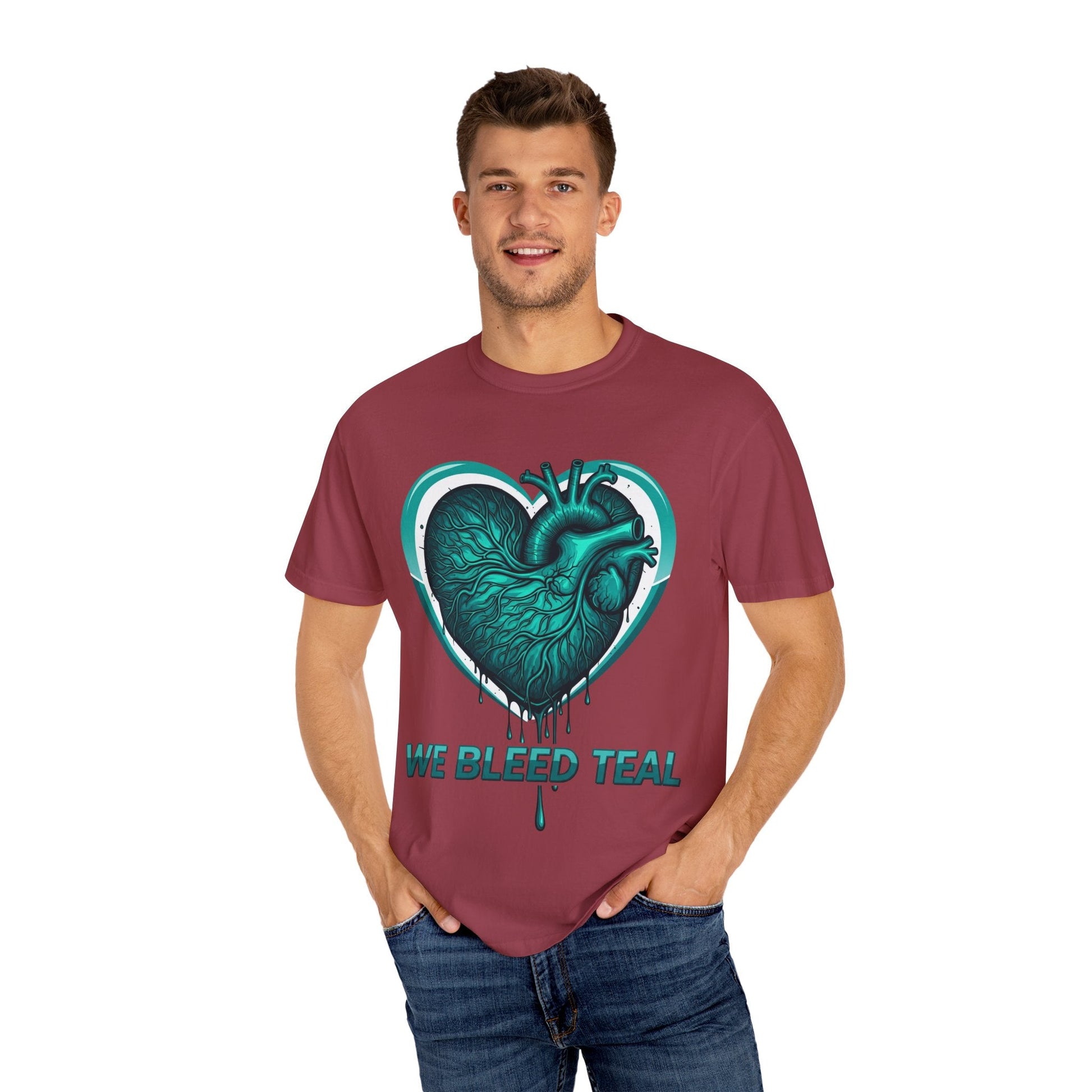 Teal Heart T-Shirt, Unisex Casual Shirt, Heart Health Awareness Tee, Gift for Men & Women, Comfortable Everyday Wear, We Bleed Teal Printify