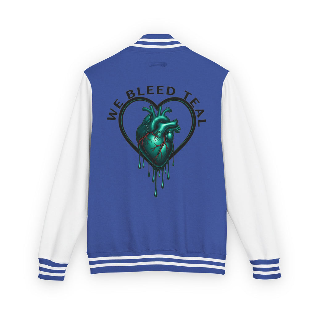 Unisex Heavyweight Letterman Jacket with We Bleed Teal Design | Comfort Wear for Game Day, Sports Events, Nostalgia Rides, [...]