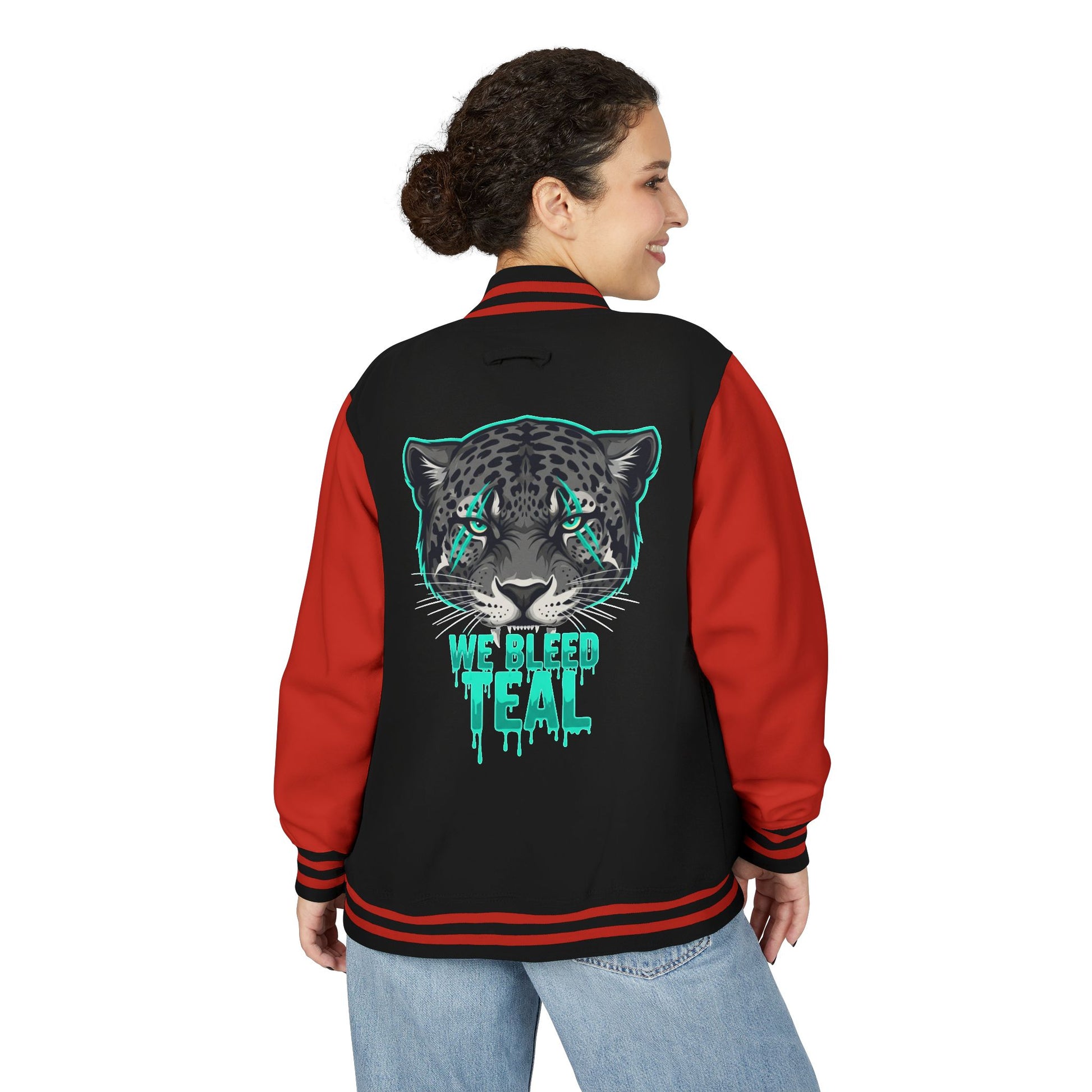 Teal Cheetah Letterman Jacket, Unisex Varsity Jacket, Stylish College Apparel, Gift for Sports Fans, Trendy Streetwear, Casual Fashion