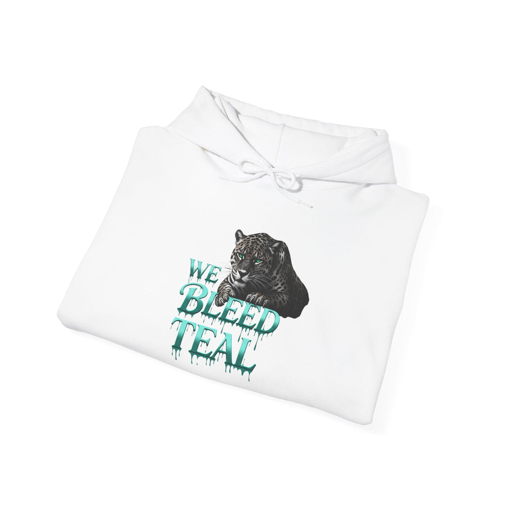 Teal Cat Hoodie, We Bleed Teal Sweater, Unisex Heavy Blend Sweatshirt, Gift for Cat Lovers, Cozy Cats Apparel Printify