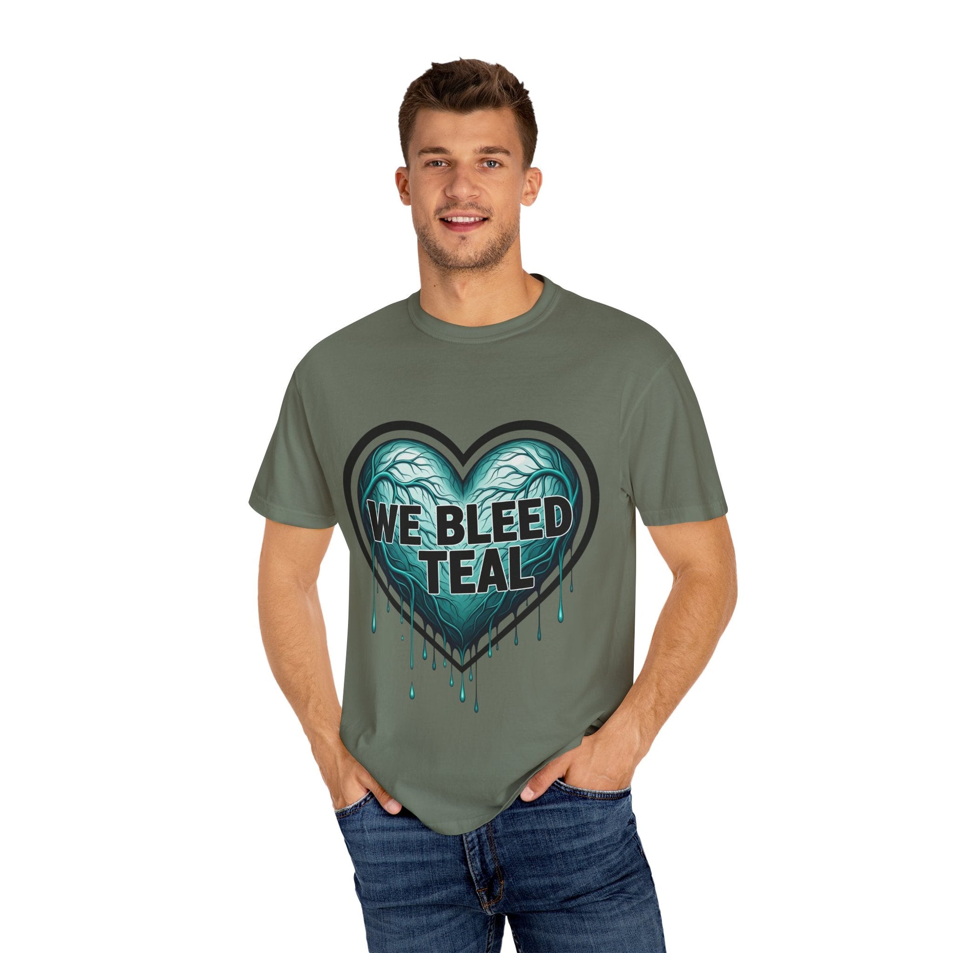 Teal Heart Awareness T-shirt, Unisex Gift for Mental Health, Eco-Friendly Tee, Bleed Teal Support, Casual Everyday Wear Printify