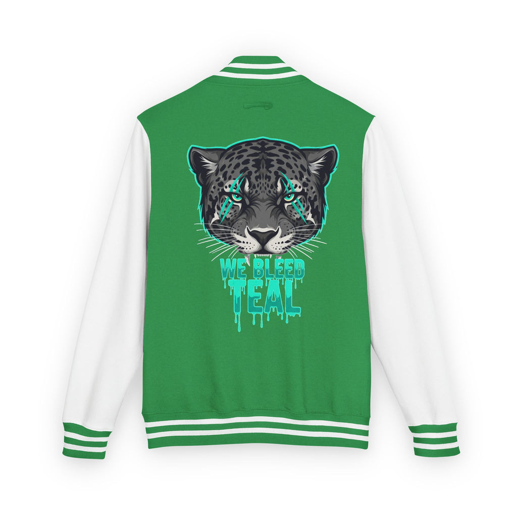 Teal Cheetah Letterman Jacket, Unisex Varsity Jacket, Stylish College Apparel, Gift for Sports Fans, Trendy Streetwear, Casual Fashion
