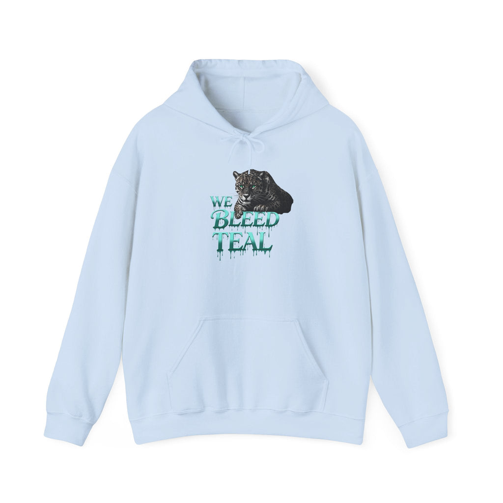 Teal Cat Hoodie, We Bleed Teal Sweater, Unisex Heavy Blend Sweatshirt, Gift for Cat Lovers, Cozy Cats Apparel Printify