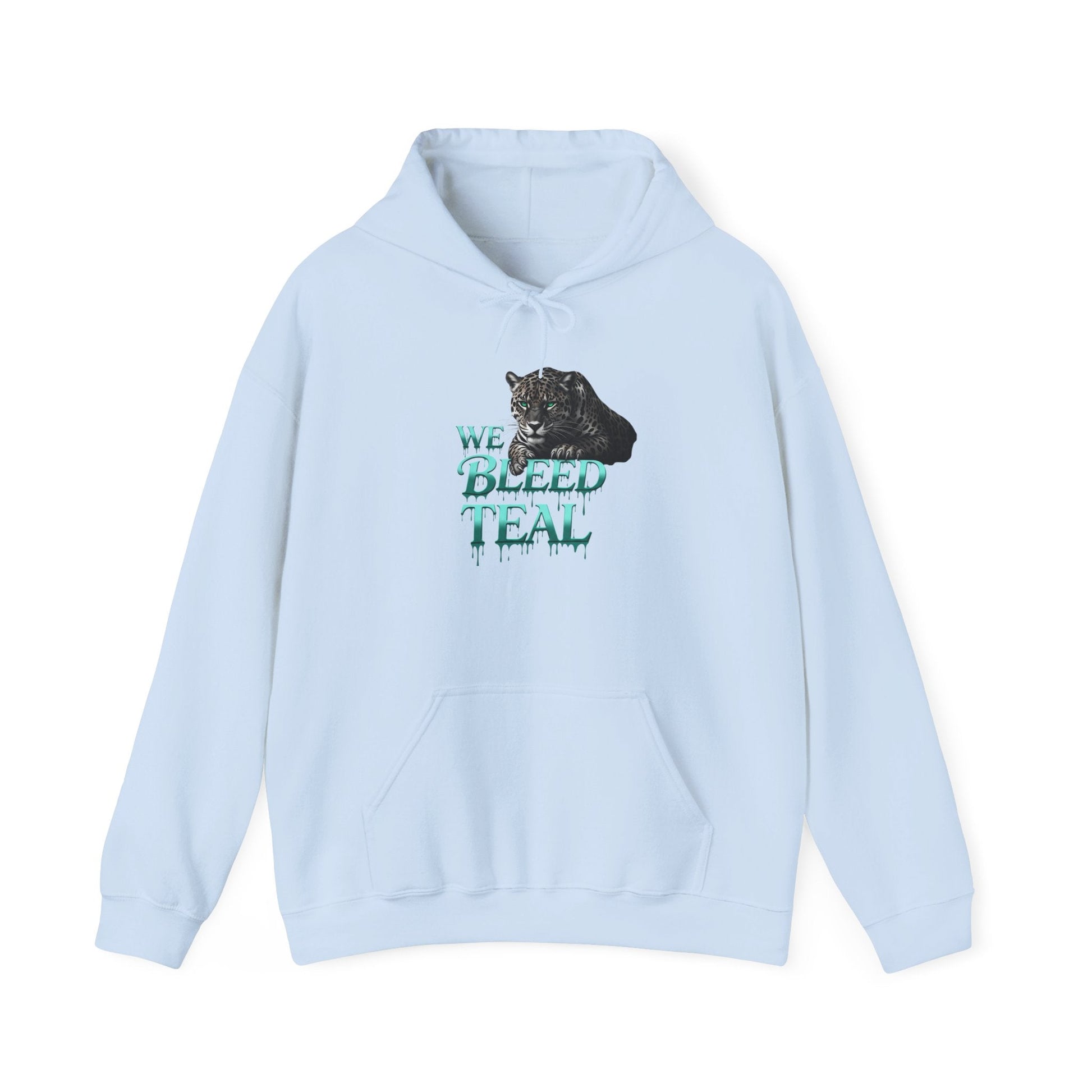 Teal Cat Hoodie, We Bleed Teal Sweater, Unisex Heavy Blend Sweatshirt, Gift for Cat Lovers, Cozy Cats Apparel Printify