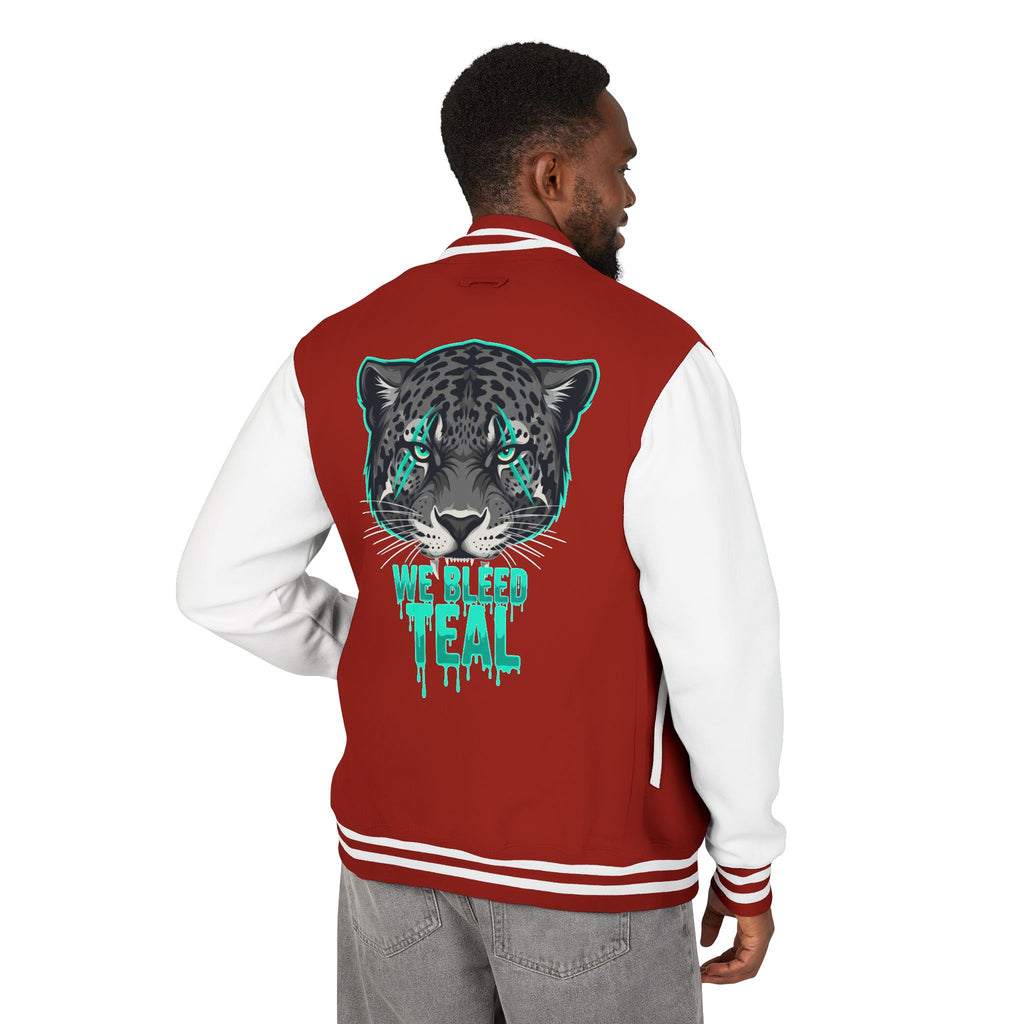 Teal Cheetah Letterman Jacket, Unisex Varsity Jacket, Stylish College Apparel, Gift for Sports Fans, Trendy Streetwear, Casual Fashion