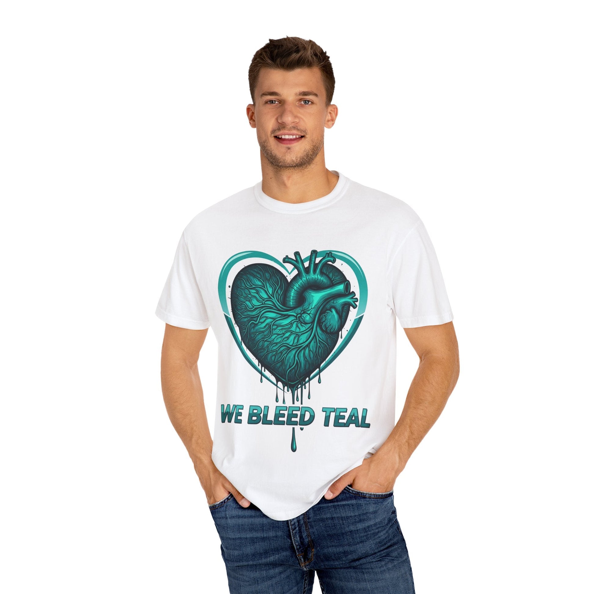 Teal Heart T-Shirt, Unisex Casual Shirt, Heart Health Awareness Tee, Gift for Men & Women, Comfortable Everyday Wear, We Bleed Teal Printify