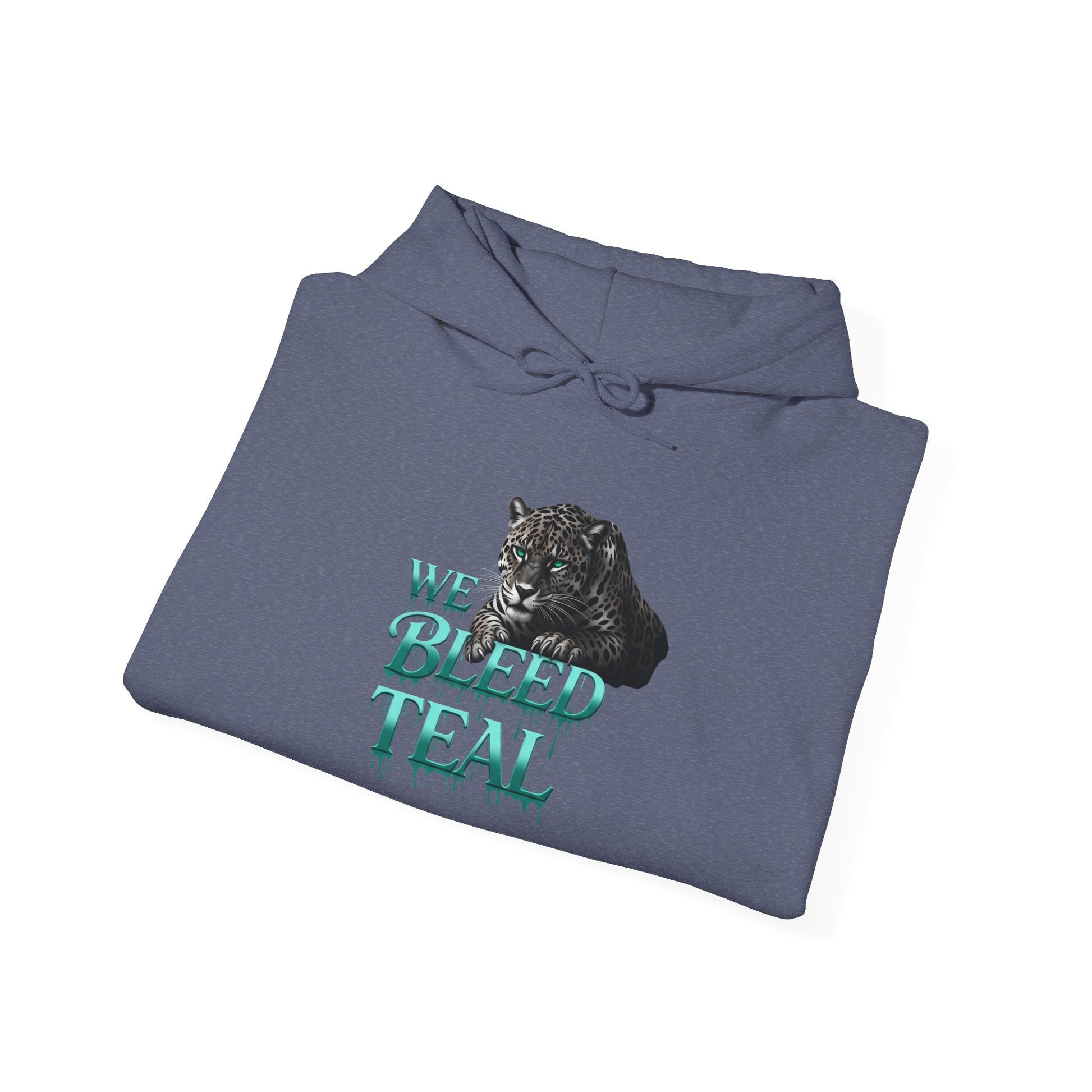 Teal Cat Hoodie, We Bleed Teal Sweater, Unisex Heavy Blend Sweatshirt, Gift for Cat Lovers, Cozy Cats Apparel Printify