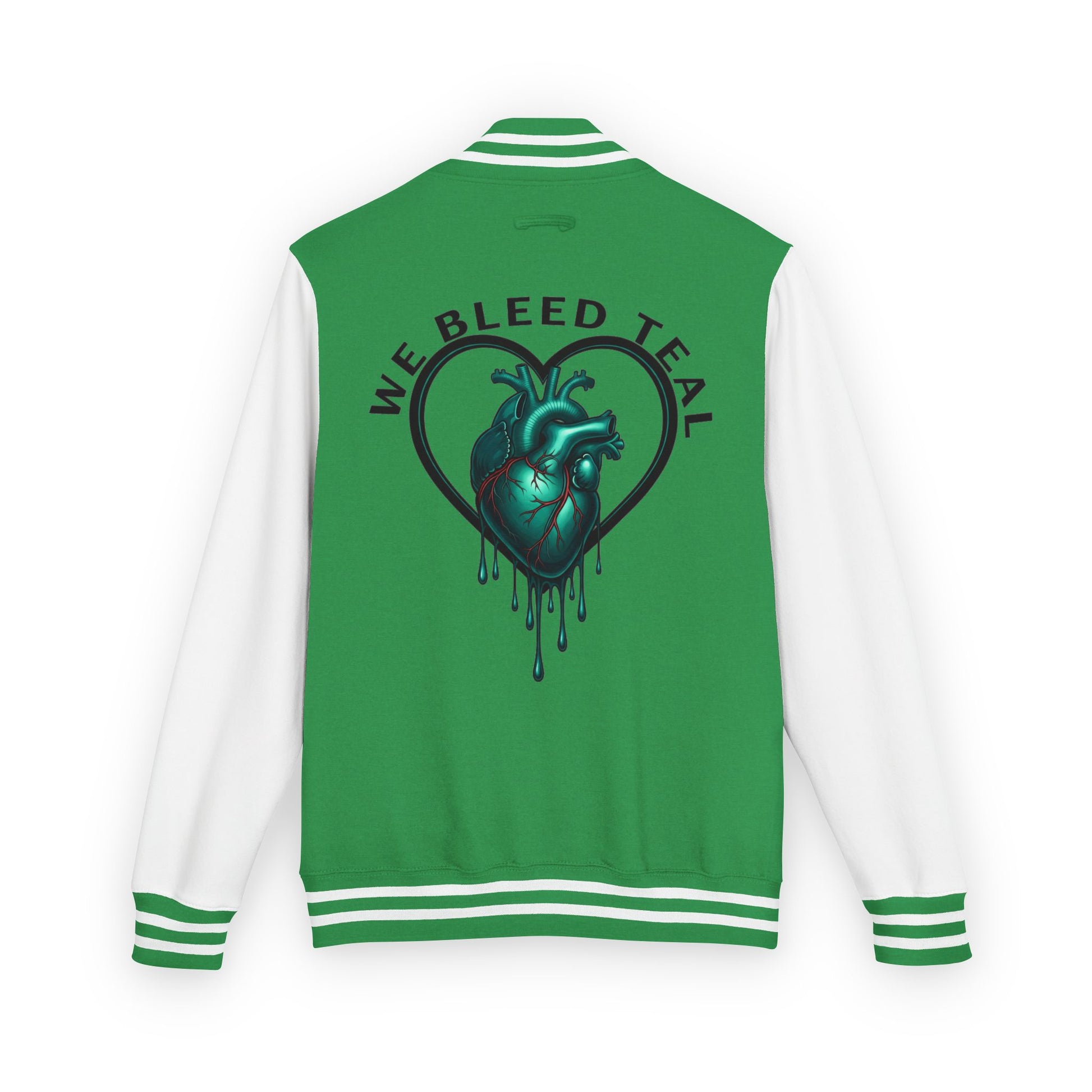 Unisex Heavyweight Letterman Jacket with We Bleed Teal Design | Comfort Wear for Game Day, Sports Events, Nostalgia Rides, [...]