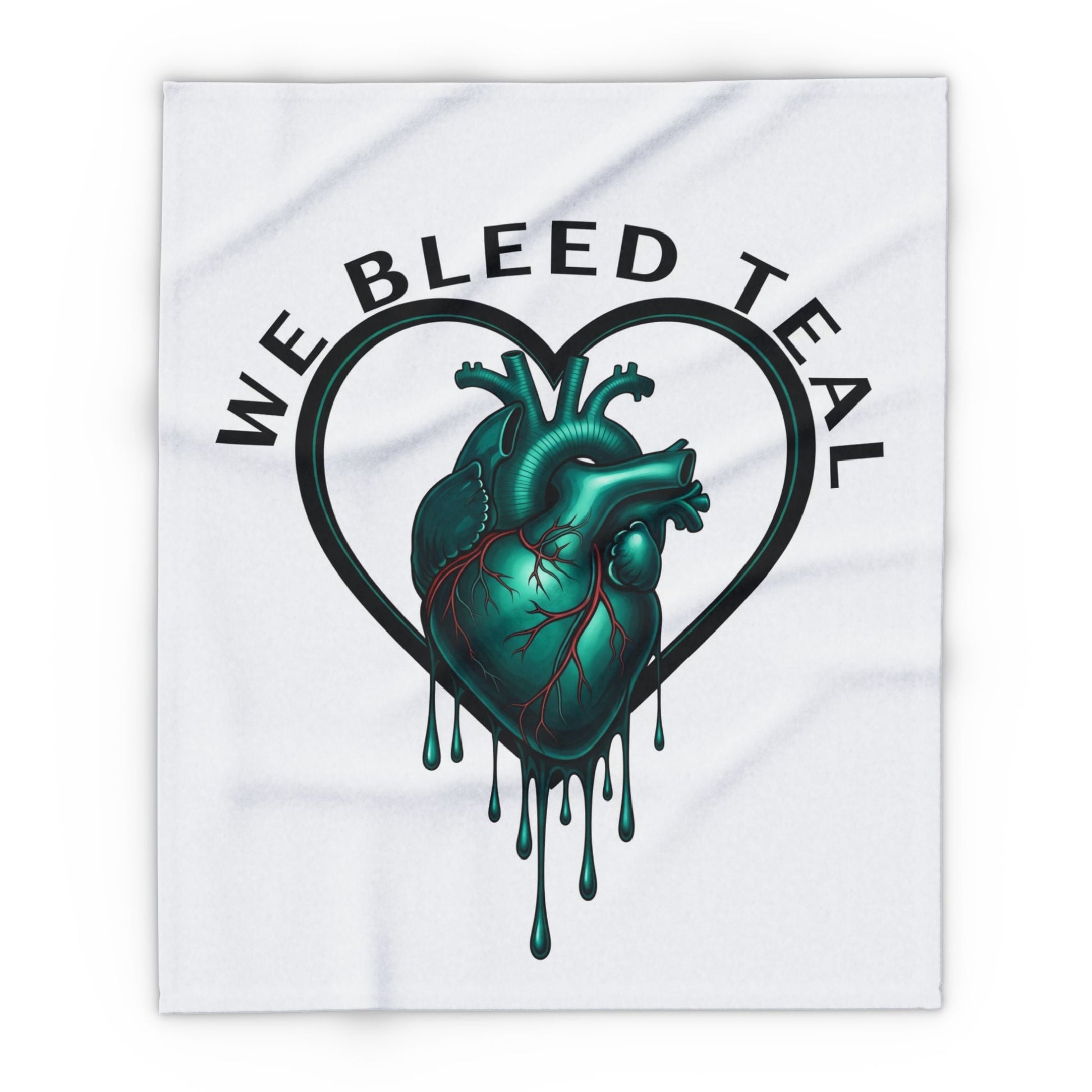 Teal Heart Fleece Blanket - Cozy Throw for Health Awareness, Gifts for Nurses, Valentine’s Day, Home Decor, Charity Fundraisers Printify