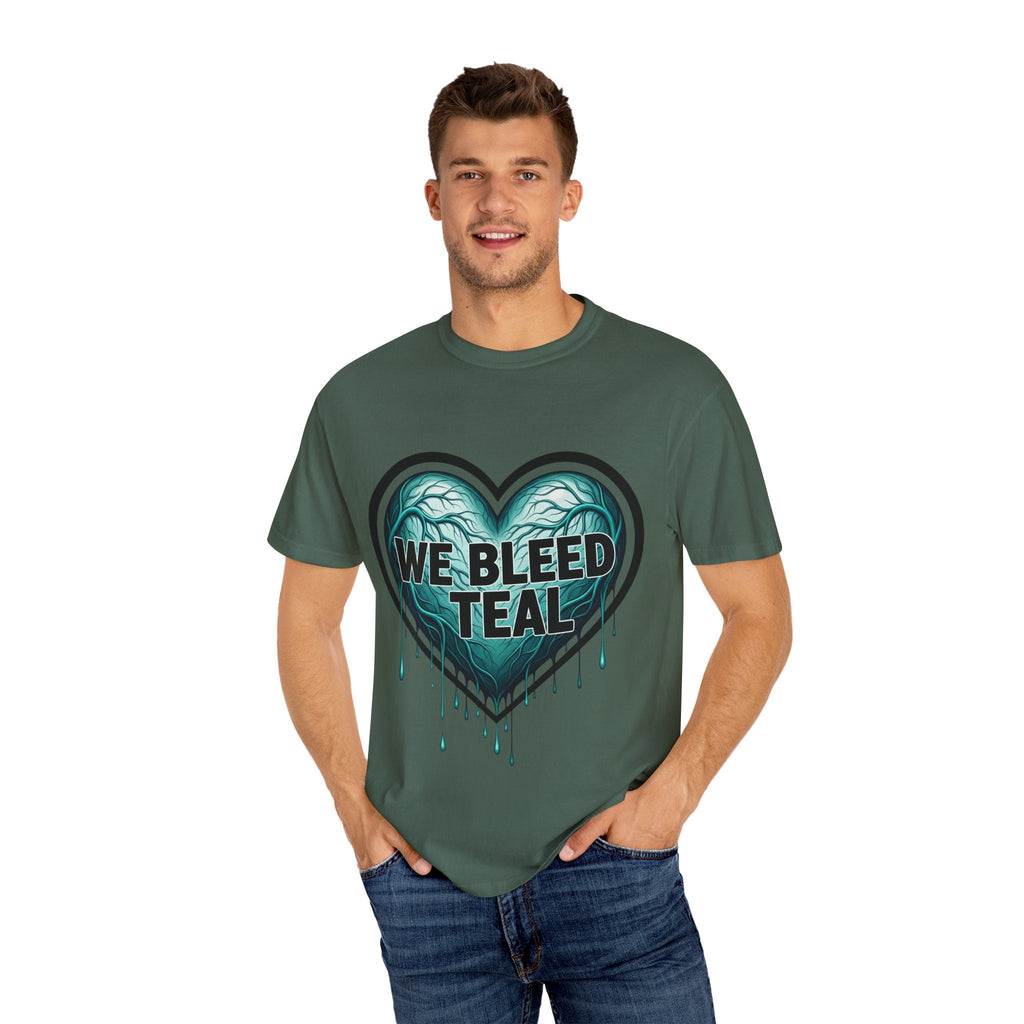 Teal Heart Awareness T-shirt, Unisex Gift for Mental Health, Eco-Friendly Tee, Bleed Teal Support, Casual Everyday Wear Printify