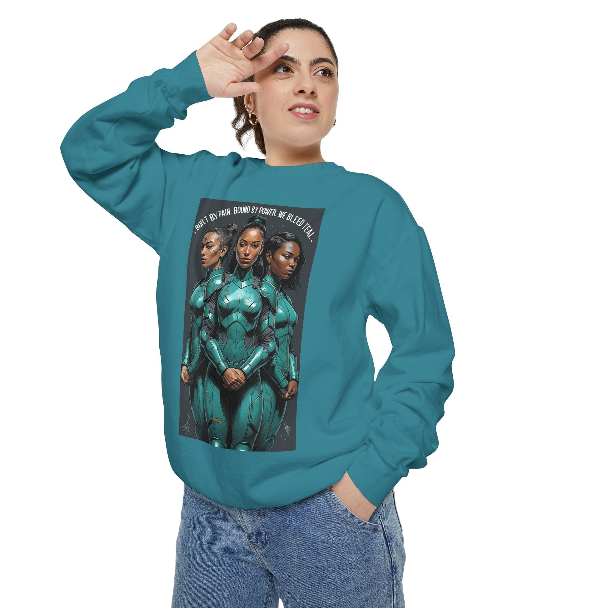 Empowering Graphic Sweatshirt for Fans of Sci-Fi, Unique Gift for Her, Cozy Lounge Wear, Perfect for Birthdays, Holiday, or Everyday Style Printify