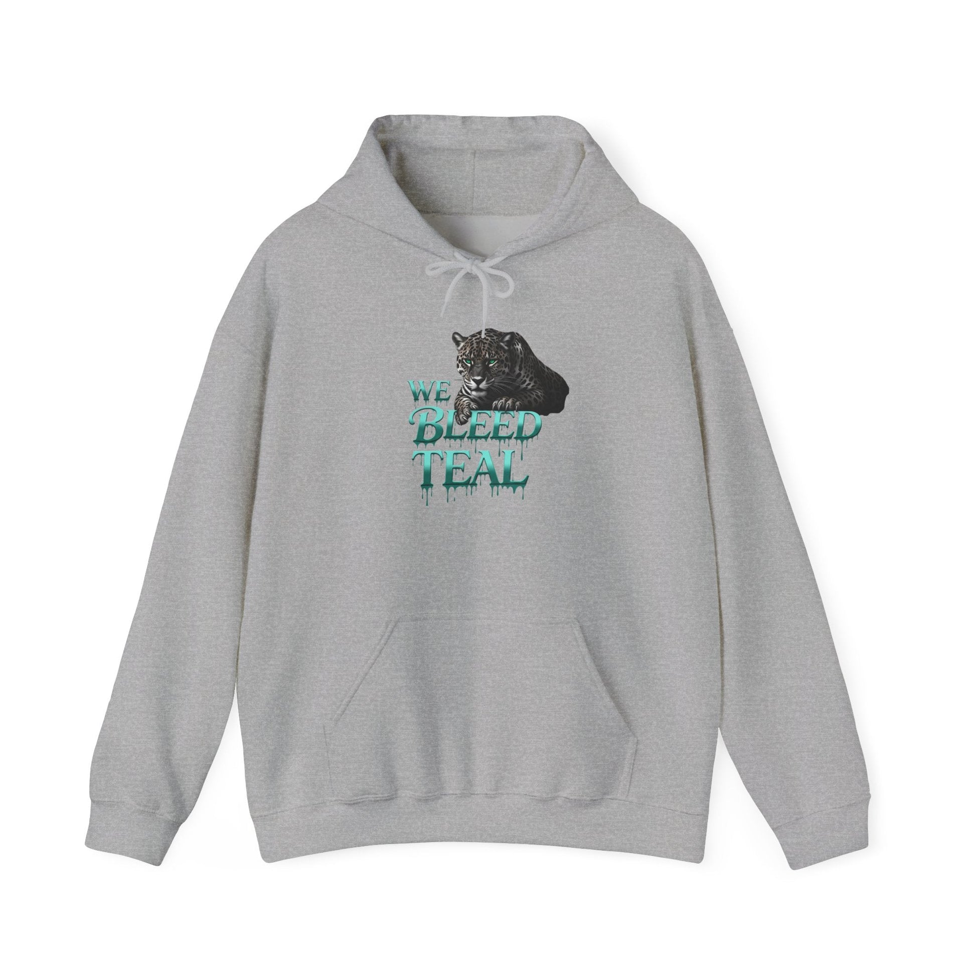 Teal Cat Hoodie, We Bleed Teal Sweater, Unisex Heavy Blend Sweatshirt, Gift for Cat Lovers, Cozy Cats Apparel Printify