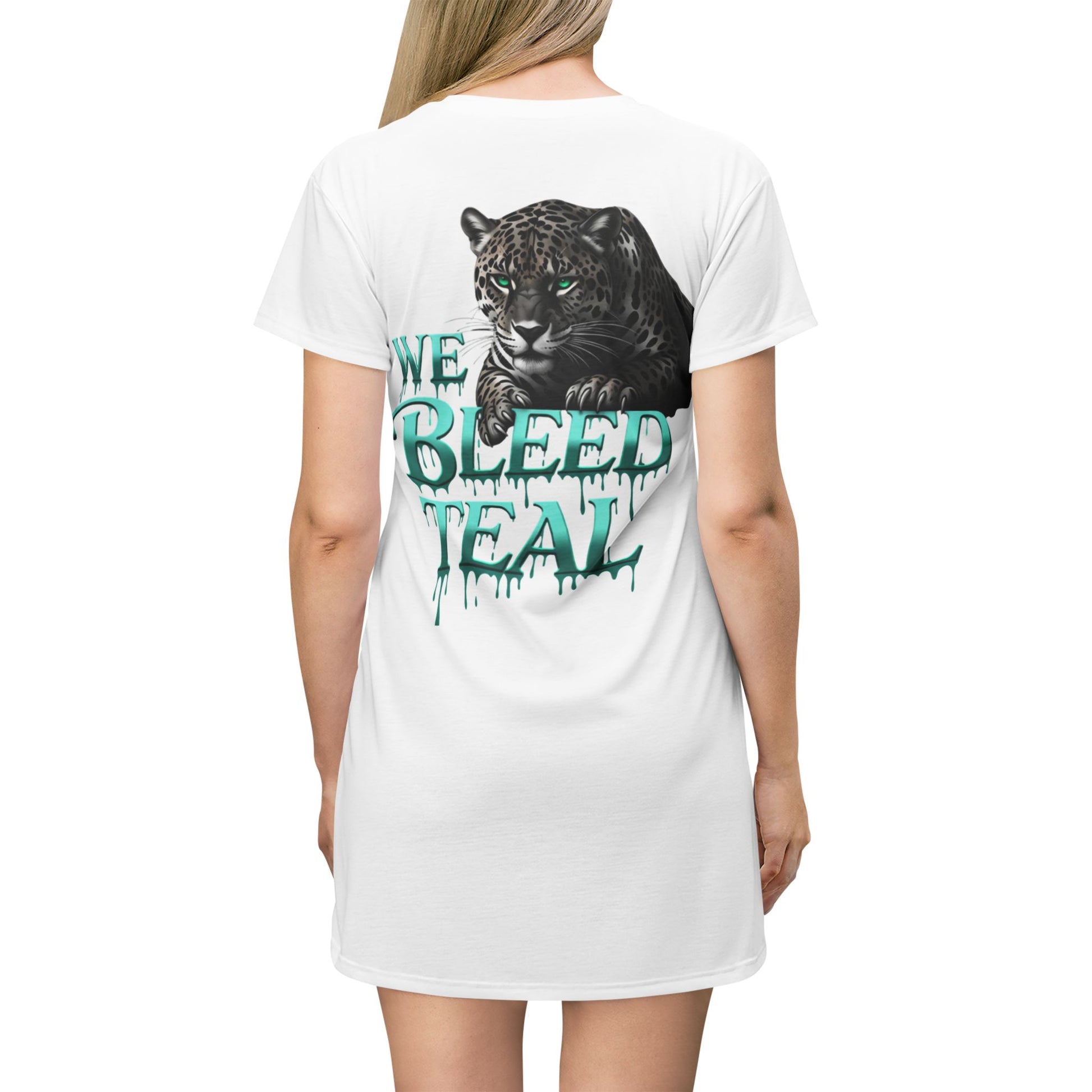 Teal Panther Graphic T-Shirt Dress – Casual Wear, Summer Outfits, Team Spirit Apparel, Unique Gifts, Trendy Fashion