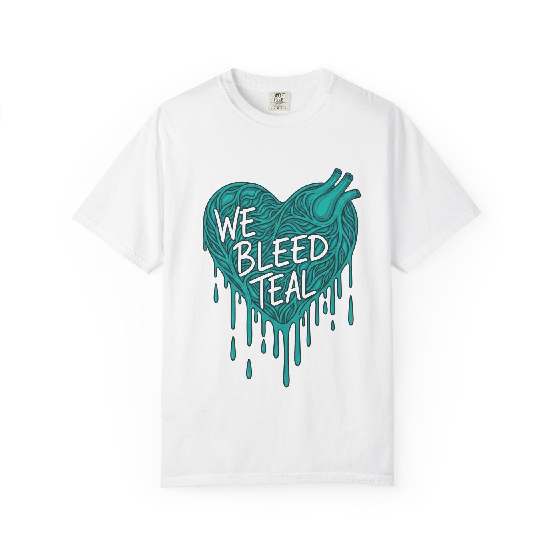 Teal Heart Awareness T-Shirt, Supportive Gift for Friends, Unisex Casual Tee, Perfect for Awareness Events, WE BLEED TEAL Design Printify