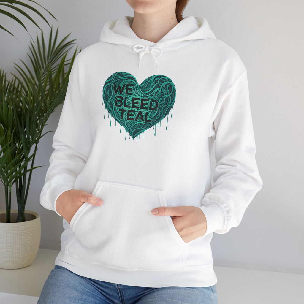 Teal Heart Sweatshirt - Awareness Hoodie for Cancer Support, Cozy Gift for Friends, Unisex Hooded Sweatshirt, Comfort Wear Printify