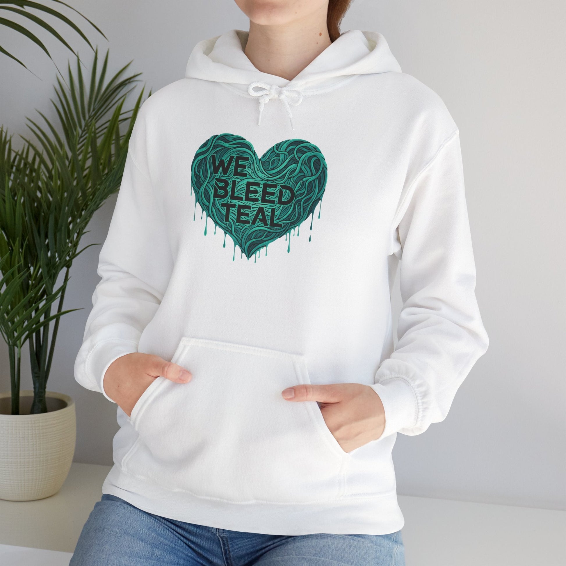 Teal Heart Sweatshirt - Awareness Hoodie for Cancer Support, Cozy Gift for Friends, Unisex Hooded Sweatshirt, Comfort Wear Printify