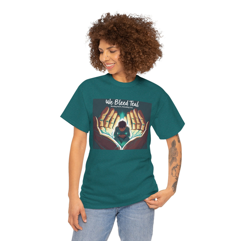 Teal Awareness Tee - We Bleed Teal - Unisex Heavy Cotton Shirt, Support Teal Ribbon, Gift for Awareness Events, Casual Wear, Summer Style