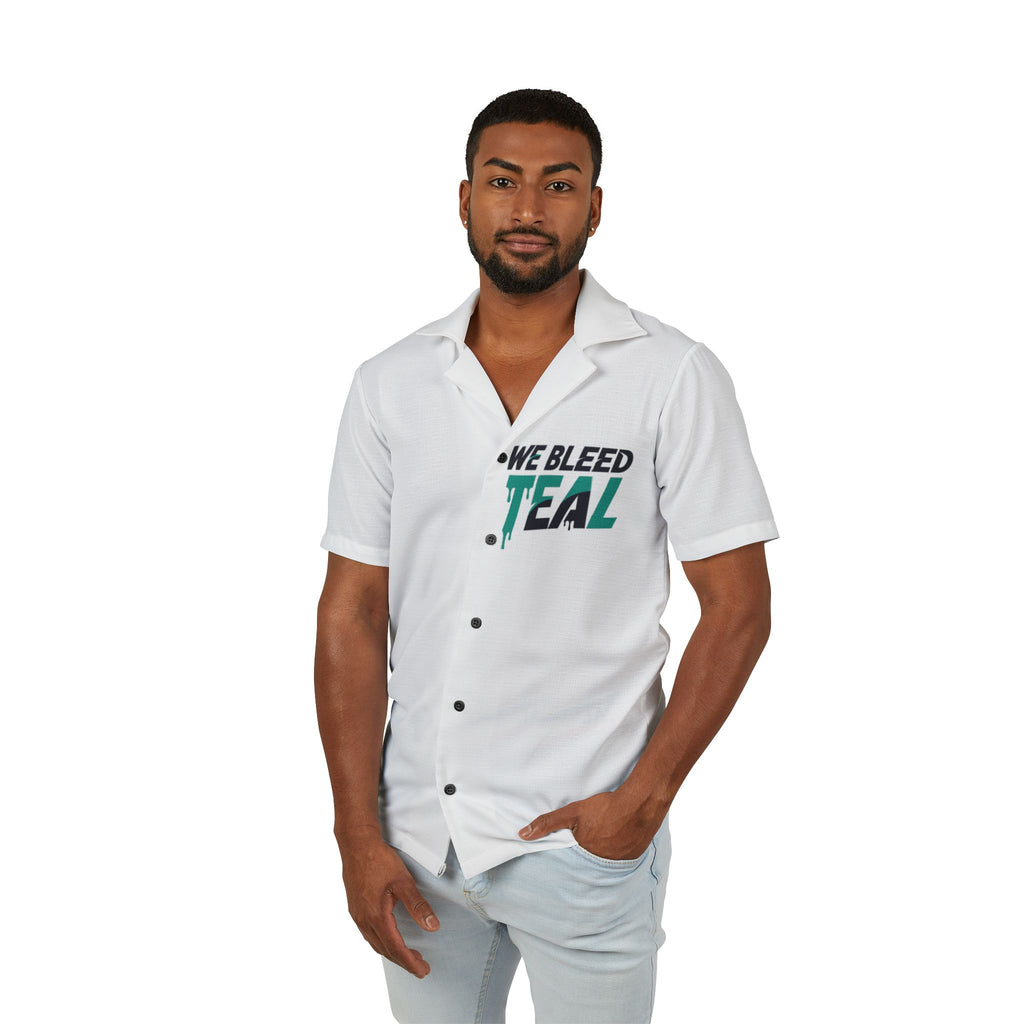 Men's Hawaiian Camp Shirt, Tropical Shirt, Summer Fashion, Vacation Wear, Casual Style, Graphic Print Shirt - We Bleed Teal