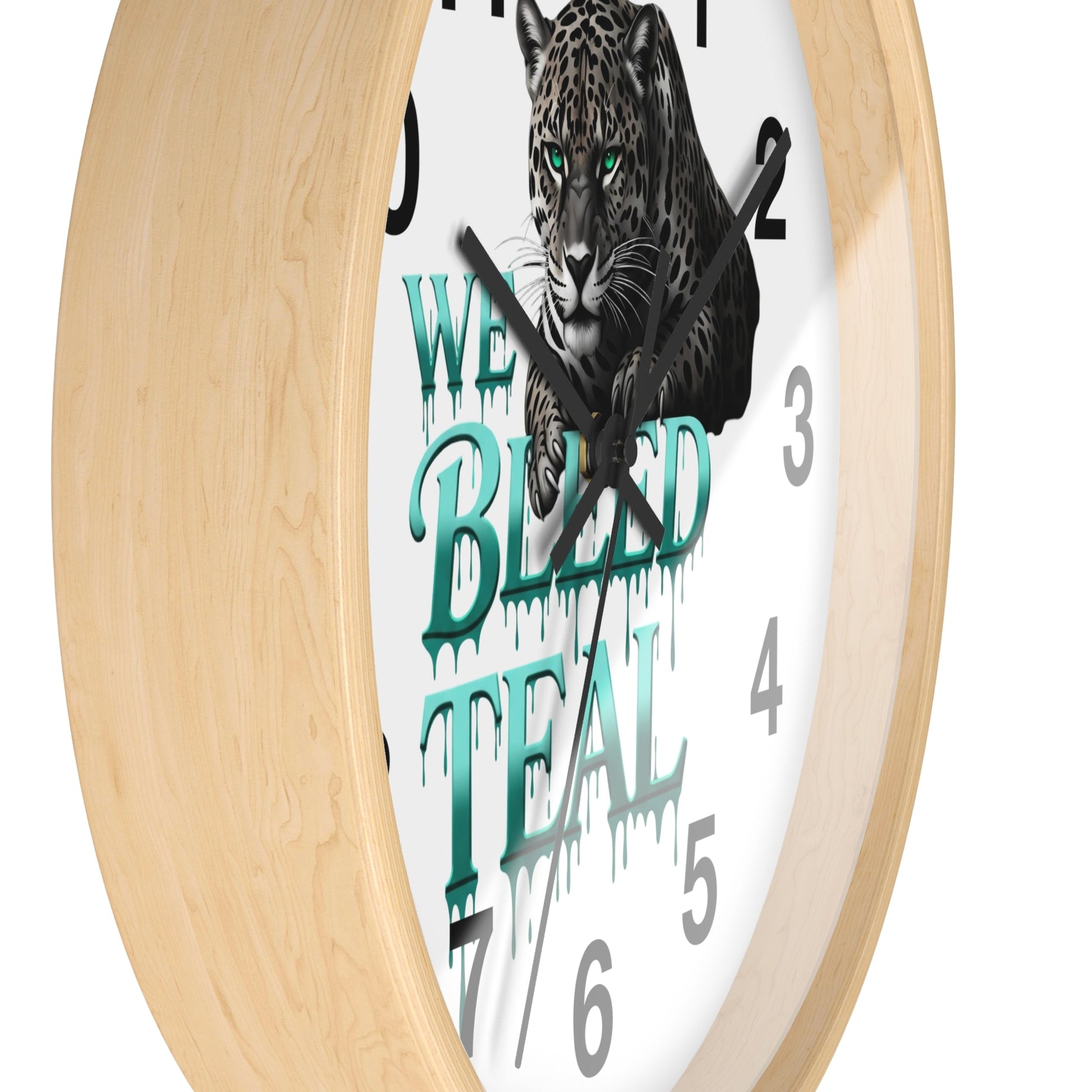 Teal Leopard Wall Clock, Unique Home Decor, Animal Lover Gift, Sports Fan Gift, Personalized Timepiece Printify