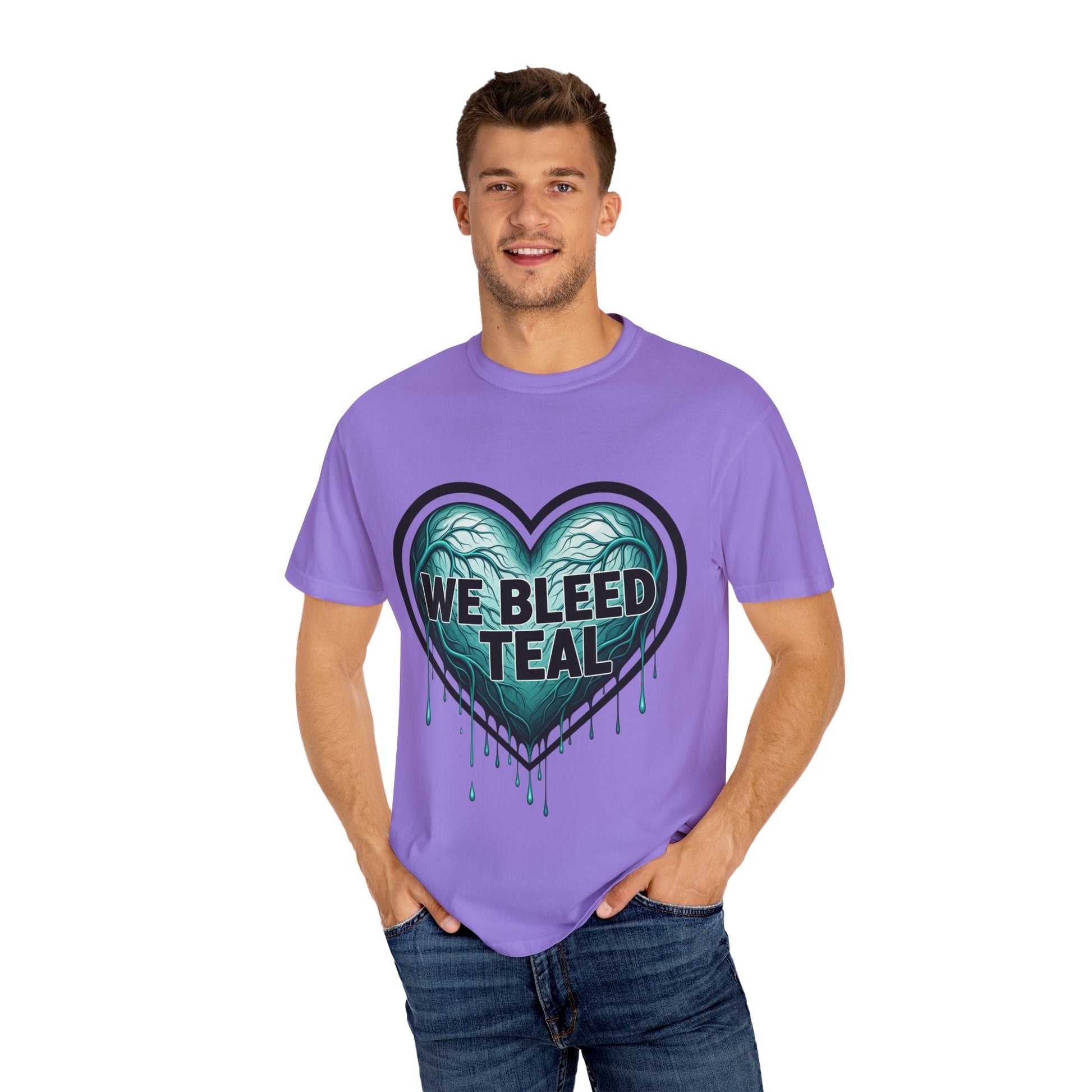 Teal Heart Awareness T-shirt, Unisex Gift for Mental Health, Eco-Friendly Tee, Bleed Teal Support, Casual Everyday Wear Printify
