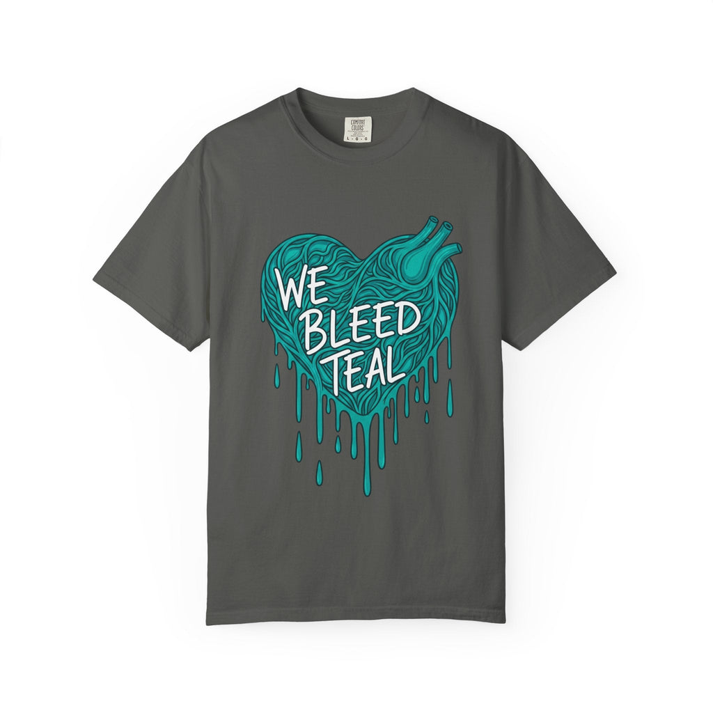 Teal Heart Awareness T-Shirt, Supportive Gift for Friends, Unisex Casual Tee, Perfect for Awareness Events, WE BLEED TEAL Design Printify
