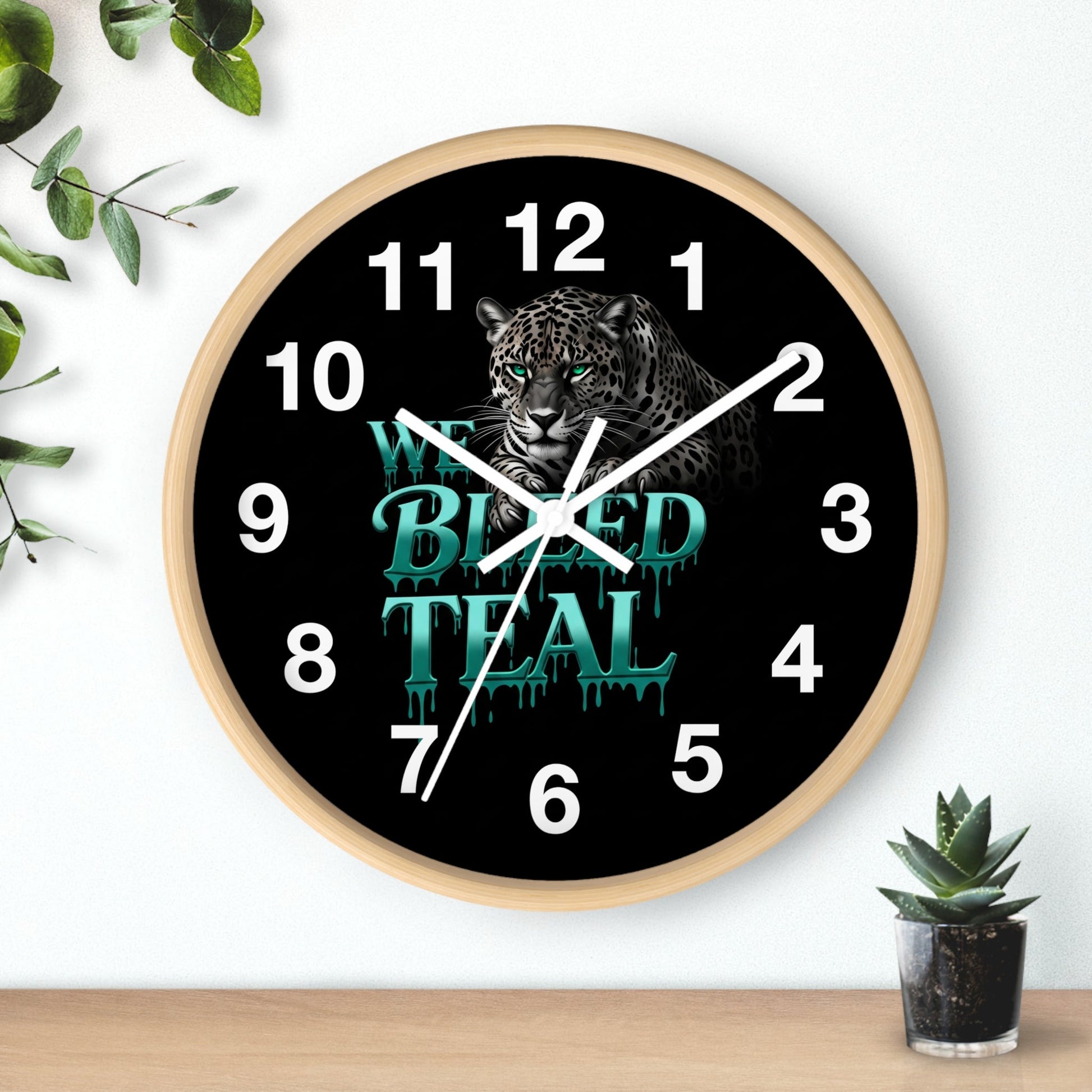 Teal Panther Wall Clock, Decor for Home, Unique Office Clock, Gift for Cat Lovers, Sports Team Home Decor Printify