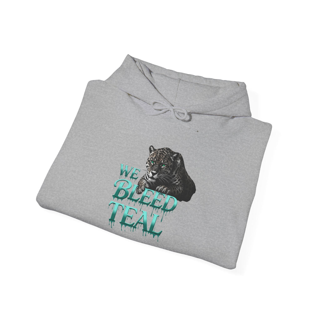 Teal Cat Hoodie, We Bleed Teal Sweater, Unisex Heavy Blend Sweatshirt, Gift for Cat Lovers, Cozy Cats Apparel Printify
