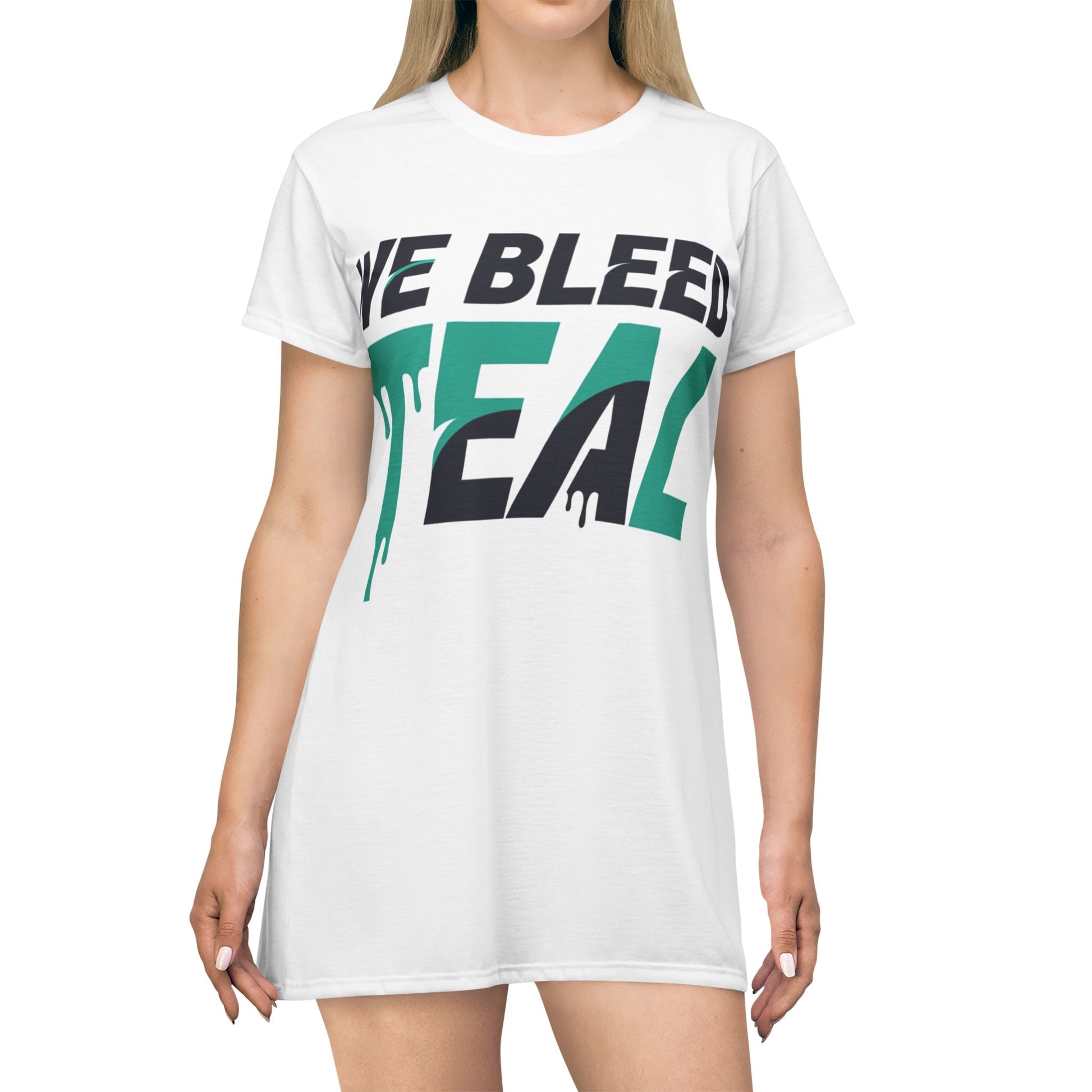 Teal Spirit T-Shirt Dress - Casual Wear, Sports Fan Apparel, Festival Outfit, Game Day Dress, Unique Gift
