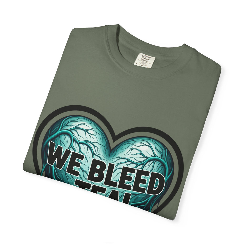 Teal Heart Awareness T-shirt, Unisex Gift for Mental Health, Eco-Friendly Tee, Bleed Teal Support, Casual Everyday Wear Printify
