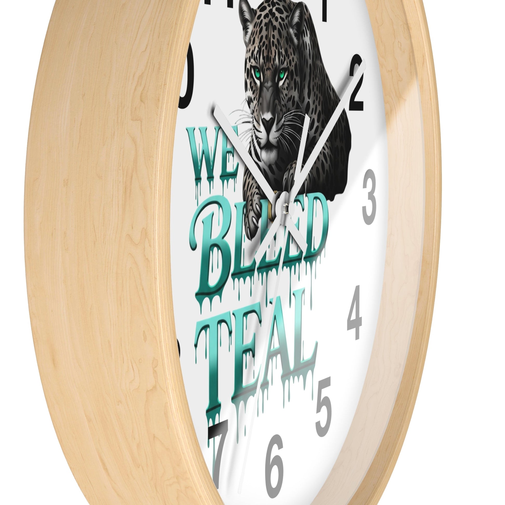 Teal Leopard Wall Clock, Unique Home Decor, Animal Lover Gift, Sports Fan Gift, Personalized Timepiece Printify