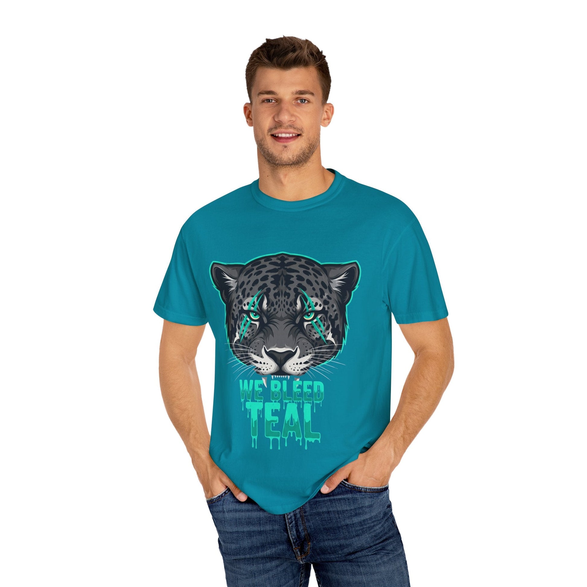 Teal Panther Unisex T-Shirt, Casual Graphic Tee, Animal Lover Gift, Unique Style, Eco-Friendly Apparel Printify