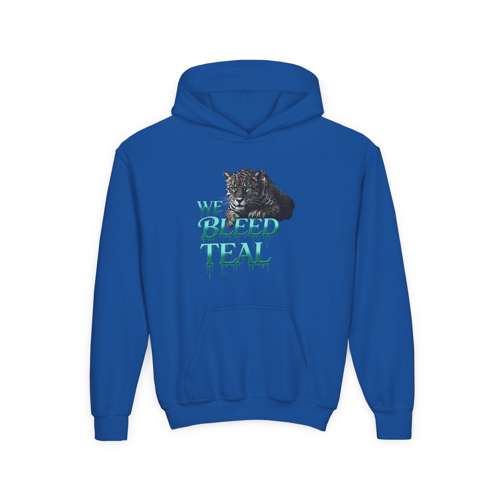 Youth Hooded Sweatshirt - We Bleed Teal, Cozy Sweatshirt, Gift for Teenagers, School Spirit, Trendy Hoodie, Casual Wear Printify