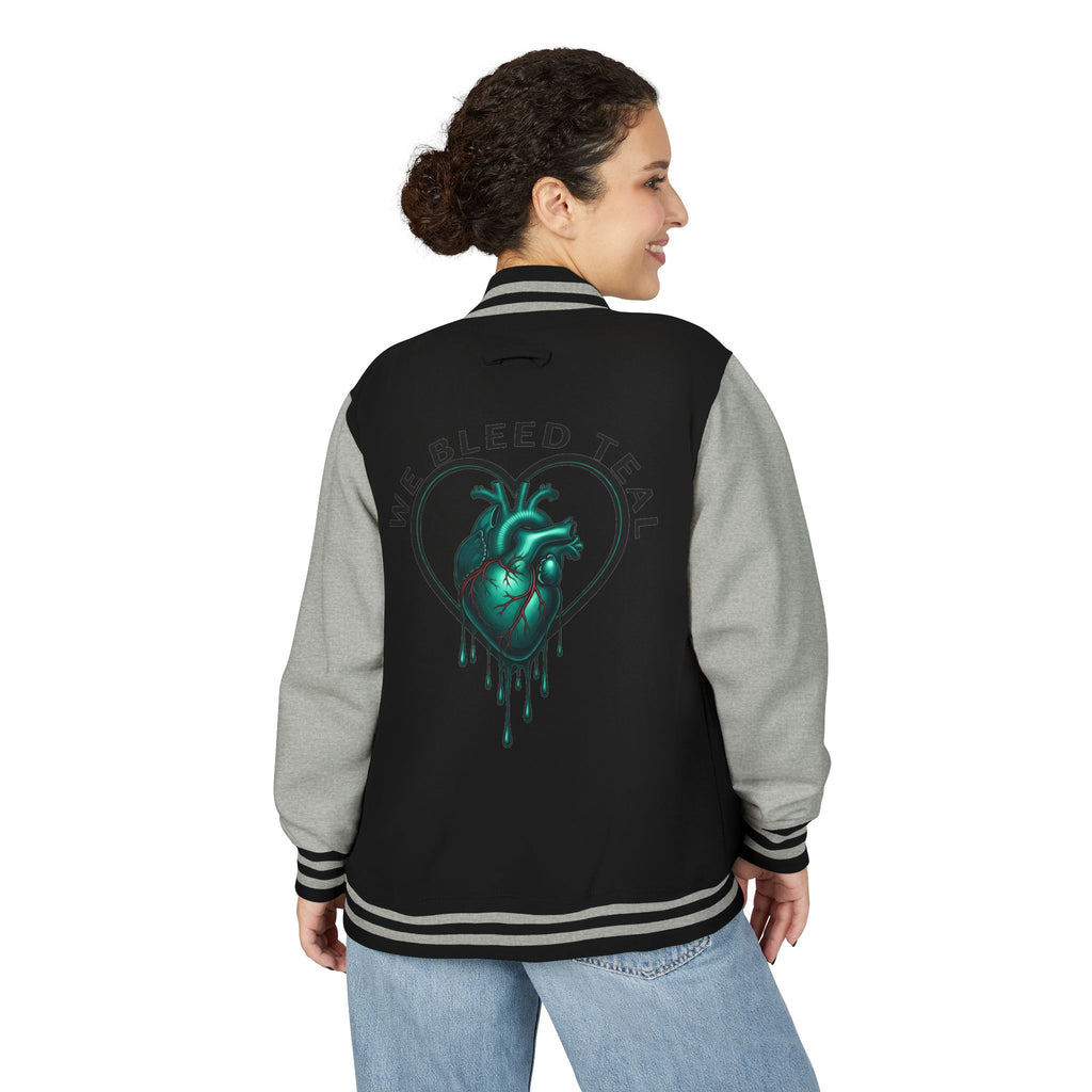 Unisex Heavyweight Letterman Jacket with We Bleed Teal Design | Comfort Wear for Game Day, Sports Events, Nostalgia Rides, [...]