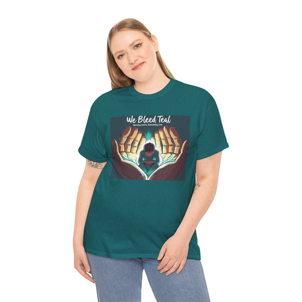 Teal Awareness Tee - We Bleed Teal - Unisex Heavy Cotton Shirt, Support Teal Ribbon, Gift for Awareness Events, Casual Wear, Summer Style