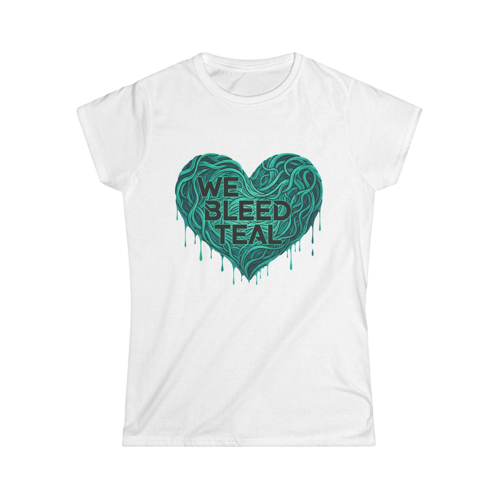 Teal Heart Awareness Tee, Support Awareness, Cancer Awareness Workout Shirt, Inspirational Gift, Softstyle Women's T-Shirt Printify