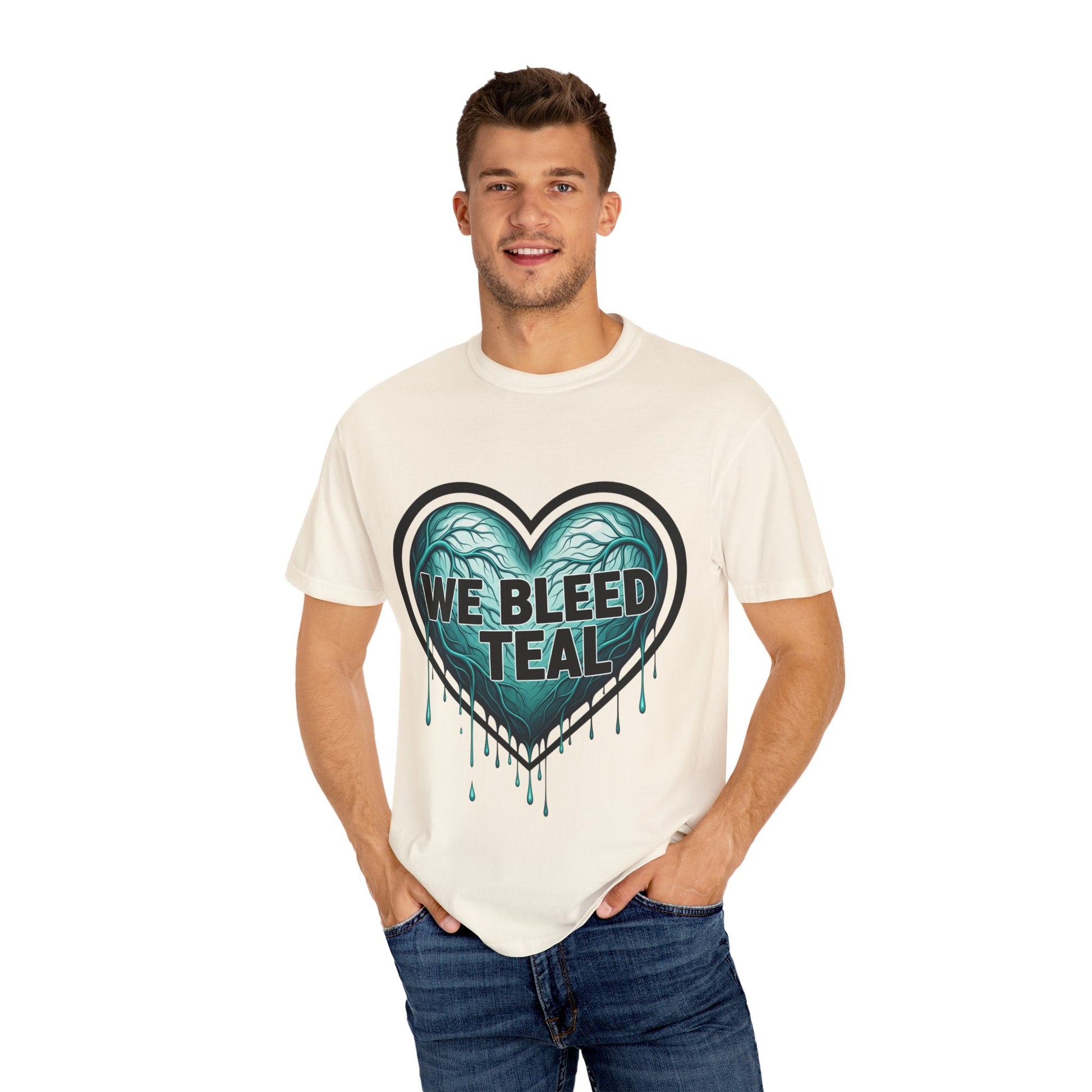 Teal Heart Awareness T-shirt, Unisex Gift for Mental Health, Eco-Friendly Tee, Bleed Teal Support, Casual Everyday Wear Printify