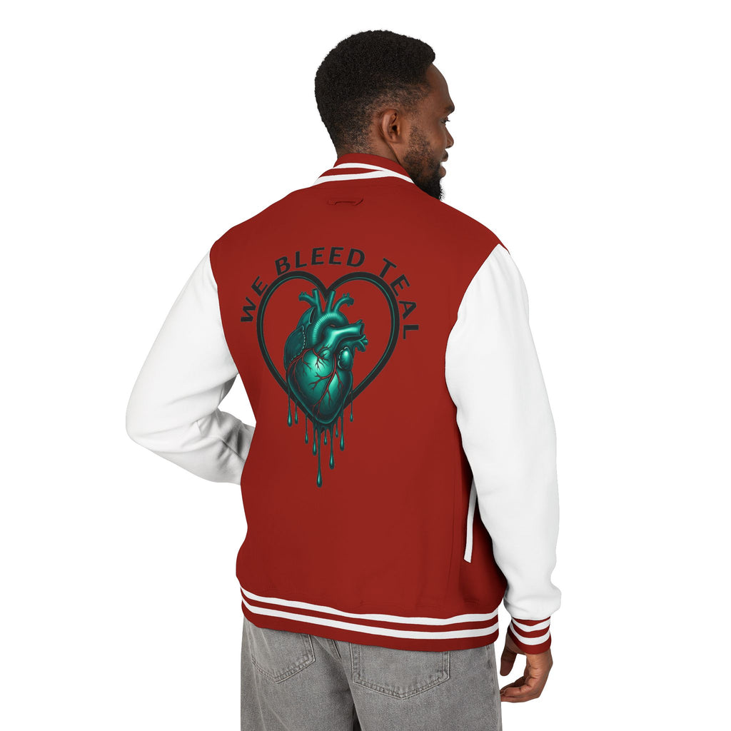 Unisex Heavyweight Letterman Jacket with We Bleed Teal Design | Comfort Wear for Game Day, Sports Events, Nostalgia Rides, [...]