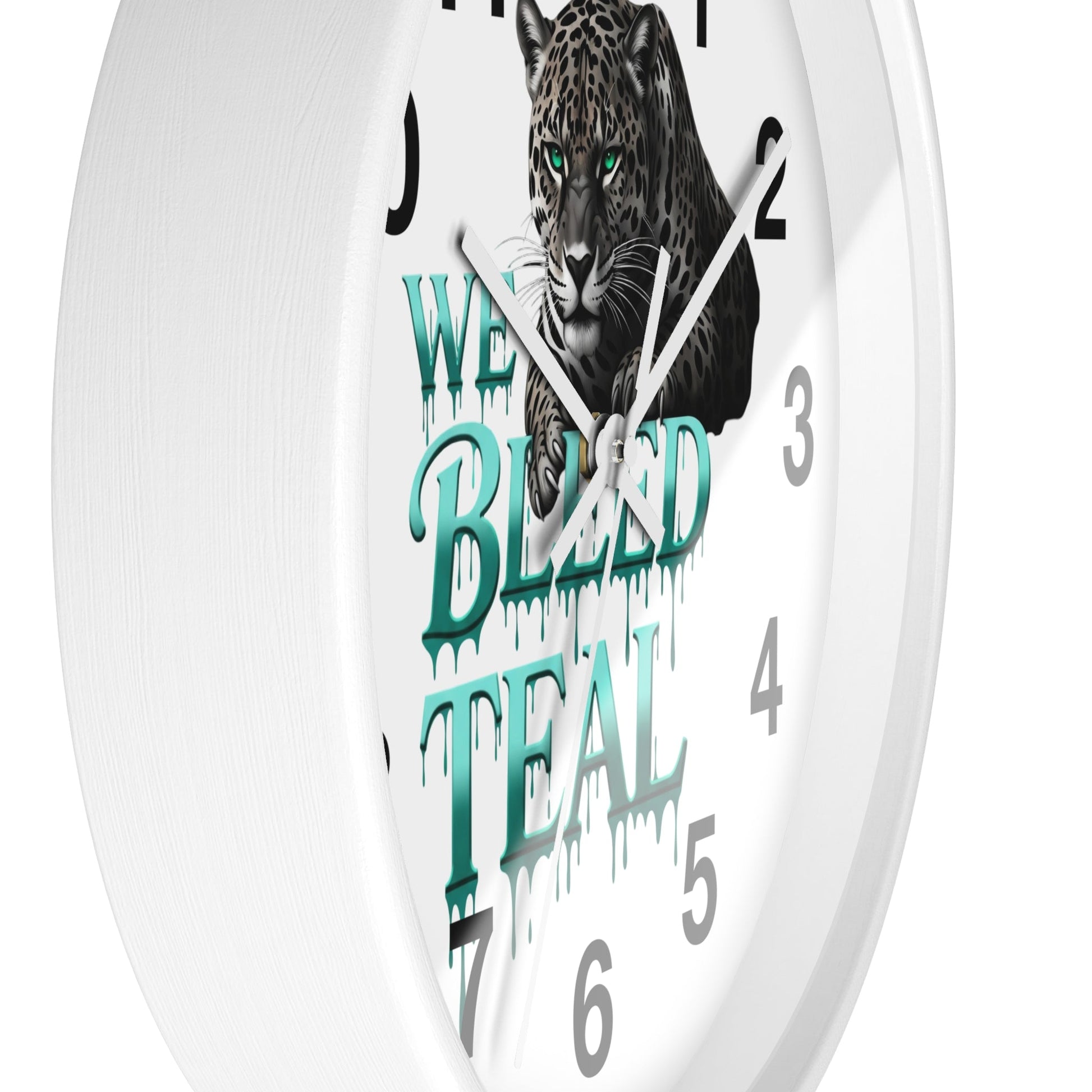 Teal Leopard Wall Clock, Unique Home Decor, Animal Lover Gift, Sports Fan Gift, Personalized Timepiece Printify