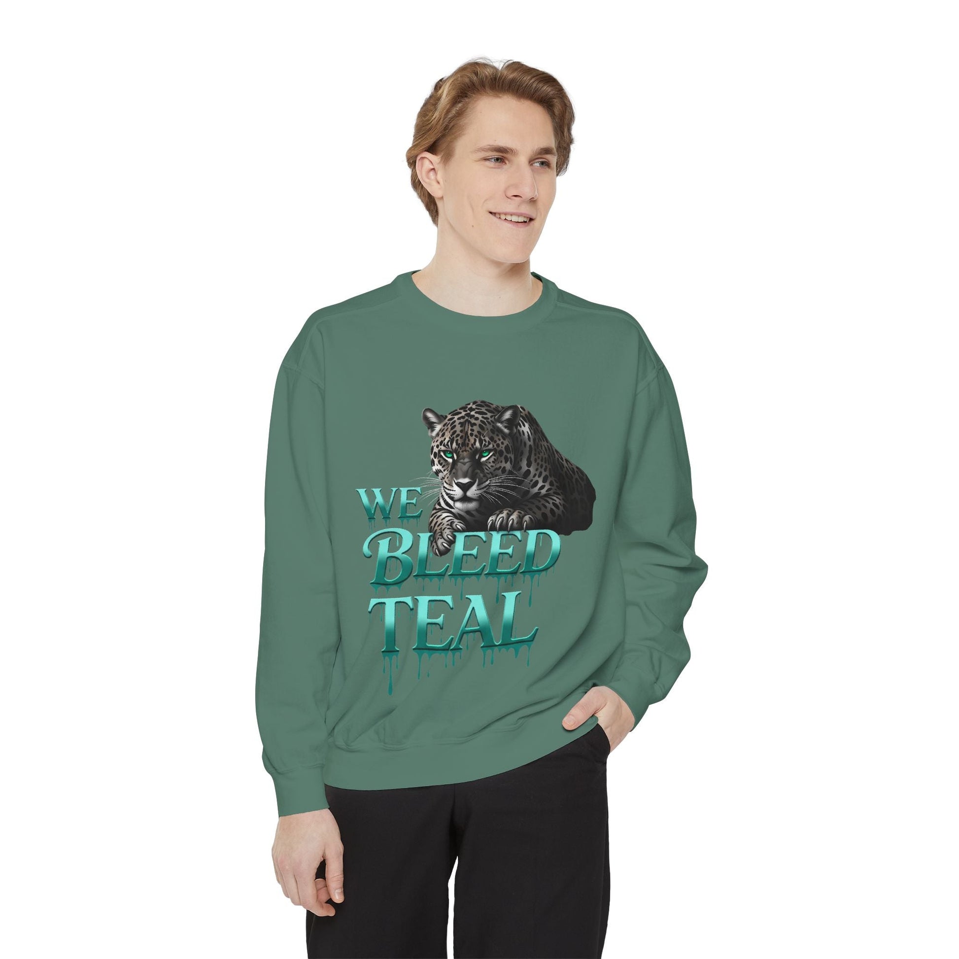 Teal Panther Sweatshirt, Cozy Unisex Sweatshirt, Trendy Fall Fashion, Perfect for Game Day, Unique Gift Idea, Casual Wear Printify