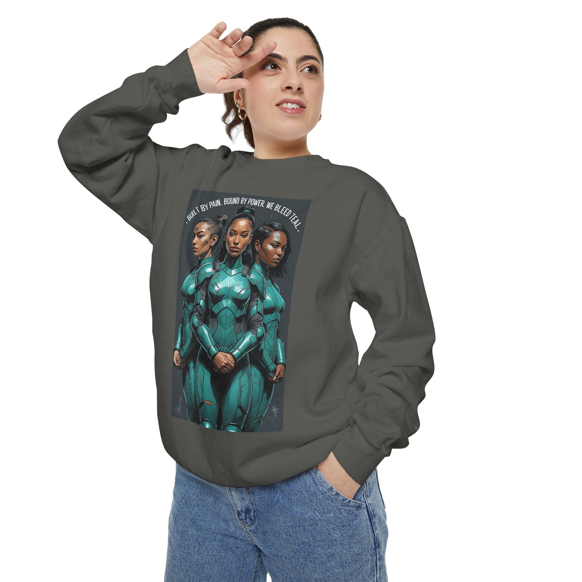 Empowering Graphic Sweatshirt for Fans of Sci-Fi, Unique Gift for Her, Cozy Lounge Wear, Perfect for Birthdays, Holiday, or Everyday Style Printify