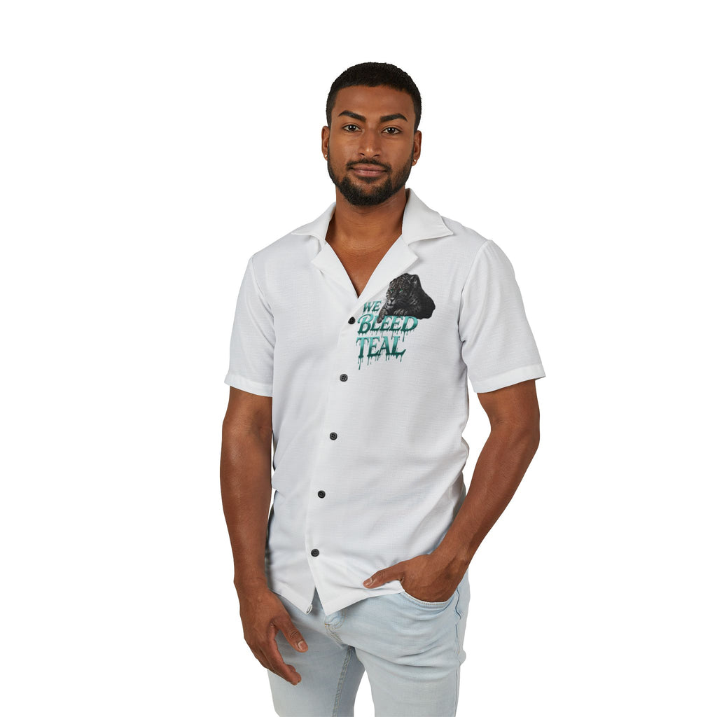 Men's Hawaiian Camp Shirt with Teal Bleed Design, Casual Summer Shirt, Vacation Wardrobe Essential, Unique Gift for Him, Beach Style Top