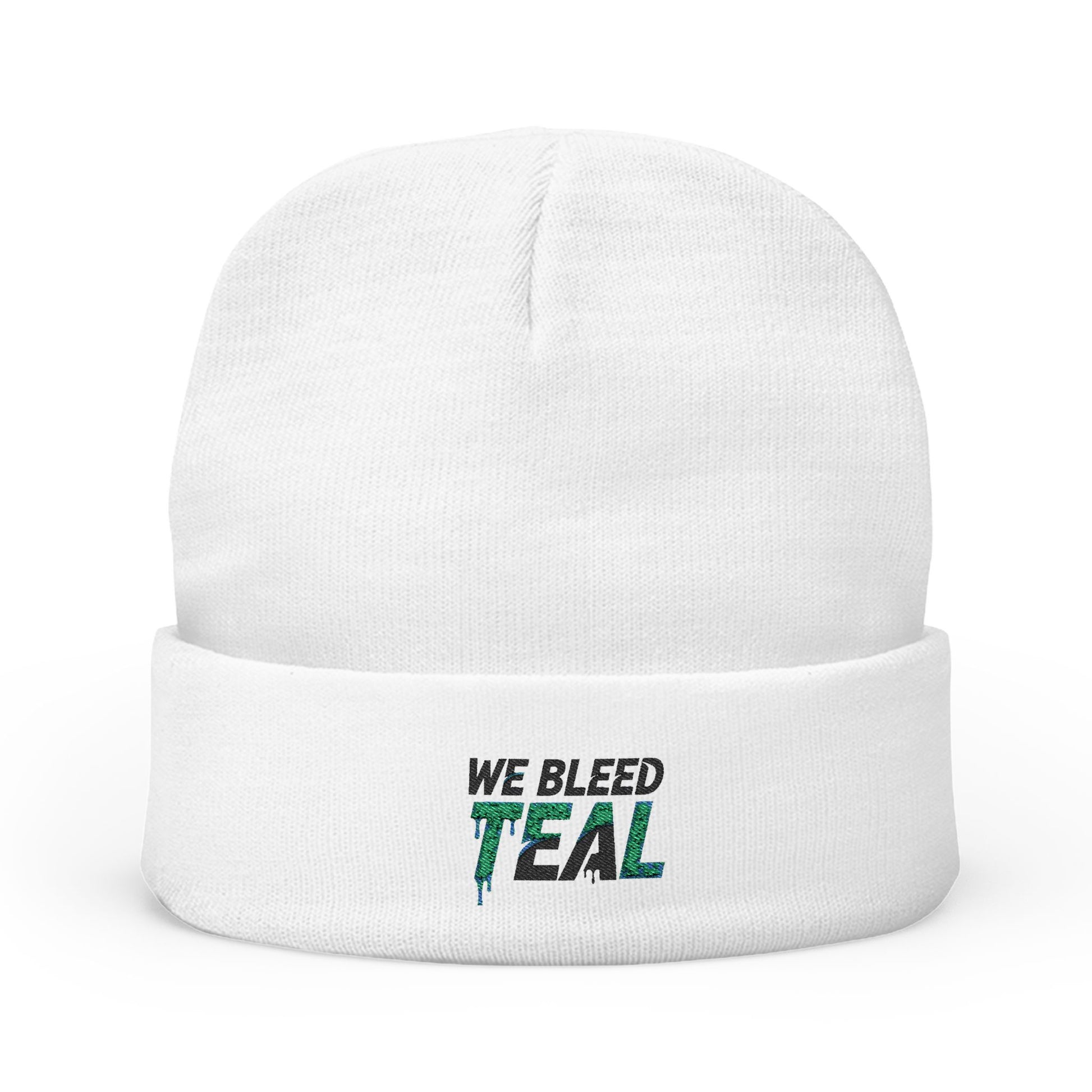 Teal Embroidered Knit Beanie, Cozy Winter Hat, Trendy Accessory, Unisex Gift, Sports Fan Beanie